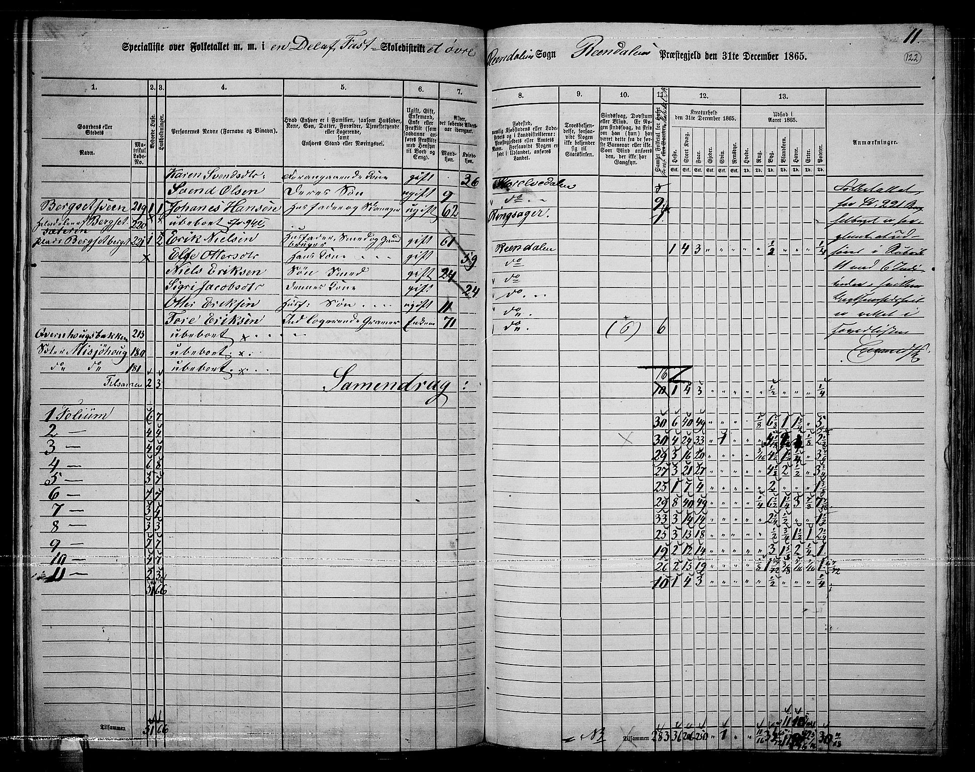 RA, 1865 census for Rendalen, 1865, p. 101