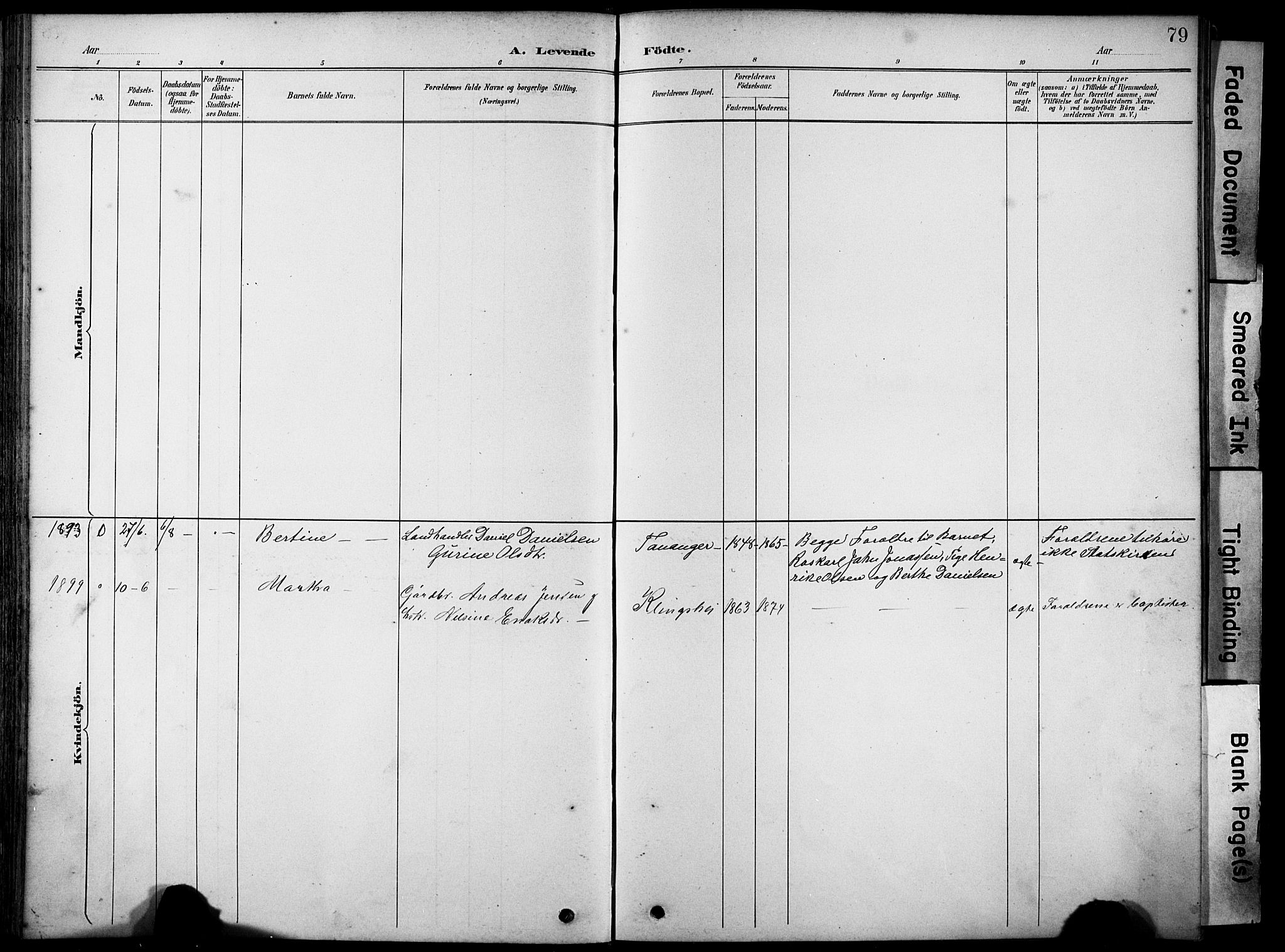 Håland sokneprestkontor, SAST/A-101802/001/30BA/L0012: Parish register (official) no. A 11, 1889-1900, p. 79