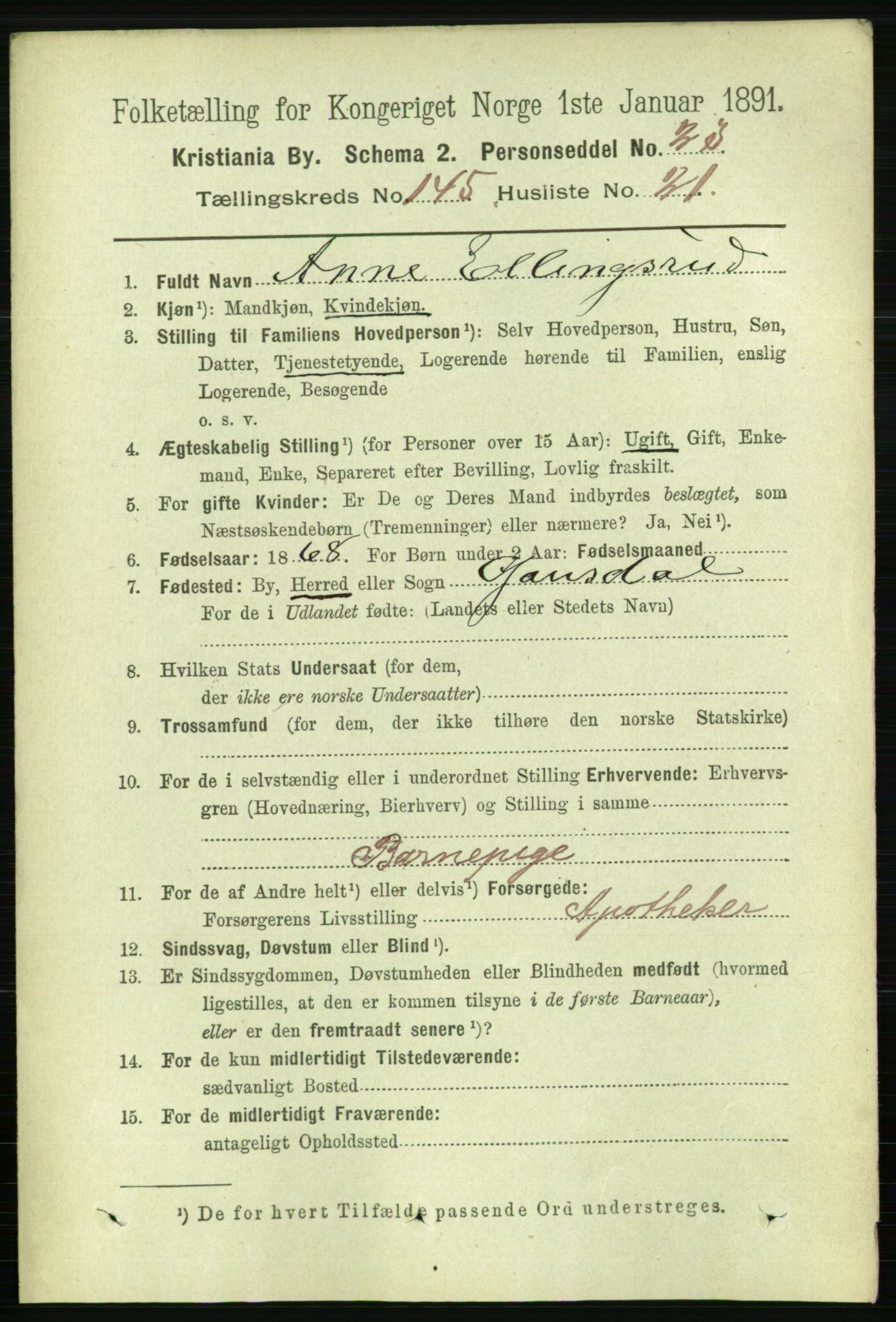 RA, 1891 census for 0301 Kristiania, 1891, p. 80006