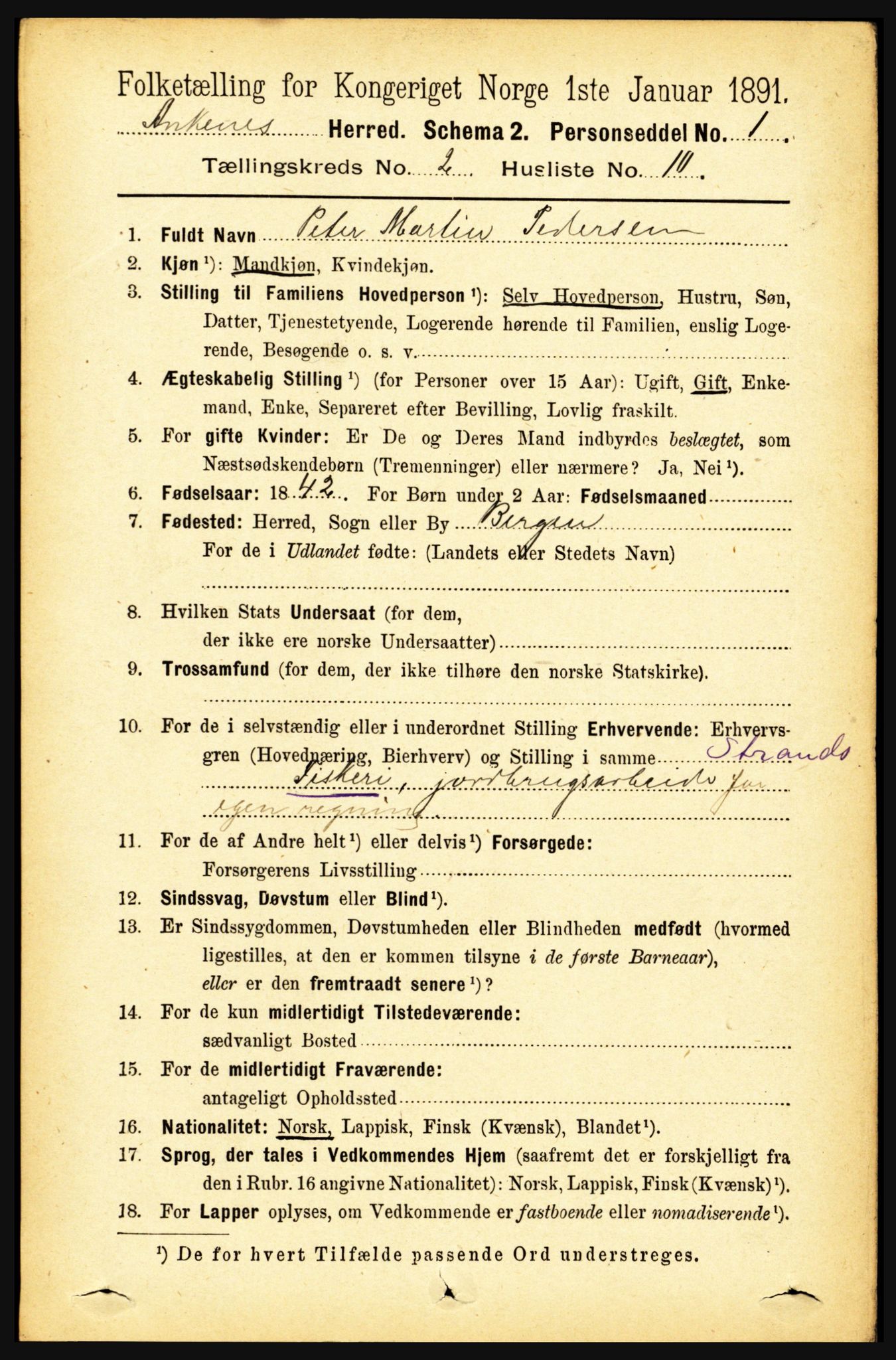 RA, 1891 census for 1855 Ankenes, 1891, p. 908