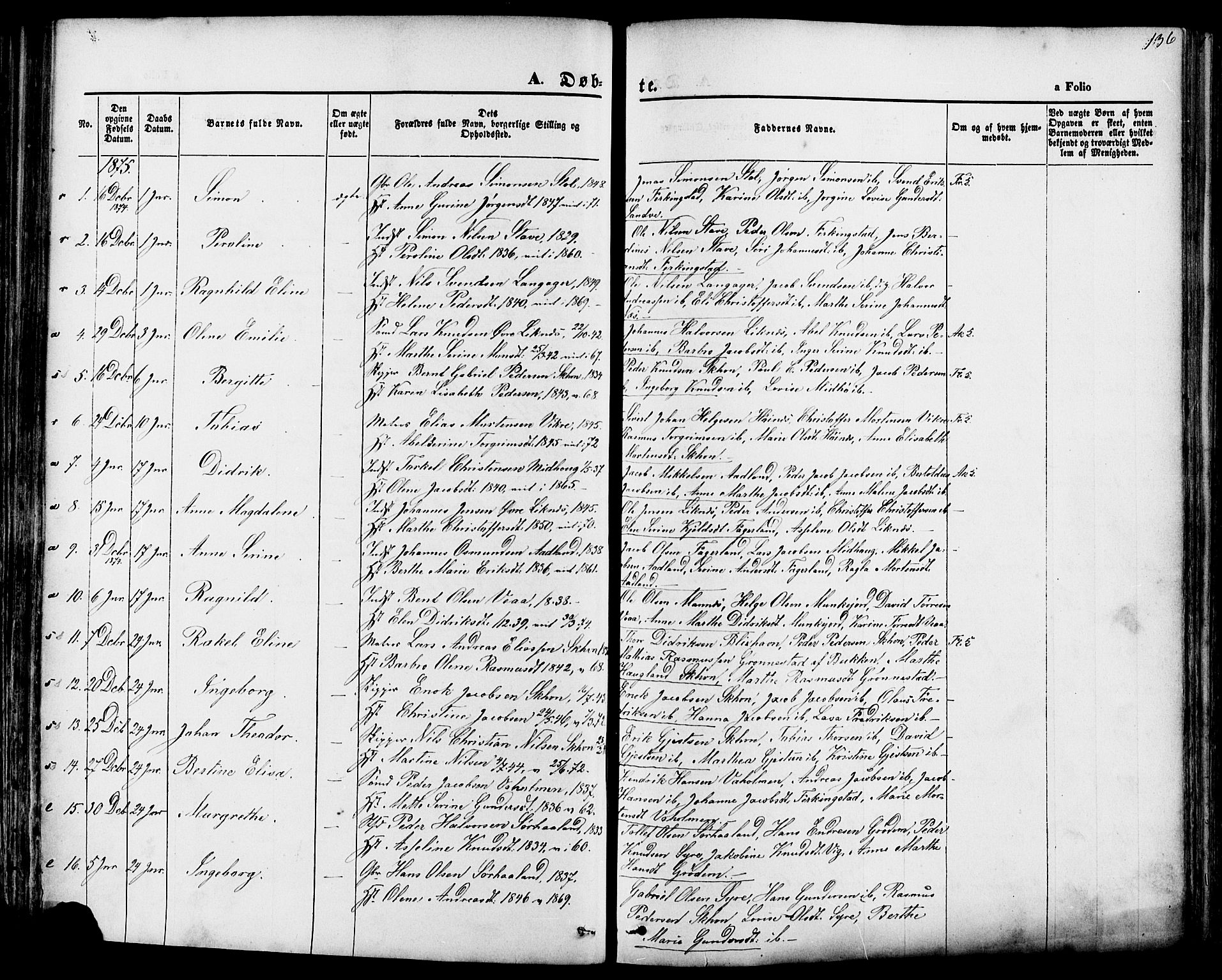 Skudenes sokneprestkontor, SAST/A -101849/H/Ha/Haa/L0006: Parish register (official) no. A 4, 1864-1881, p. 136