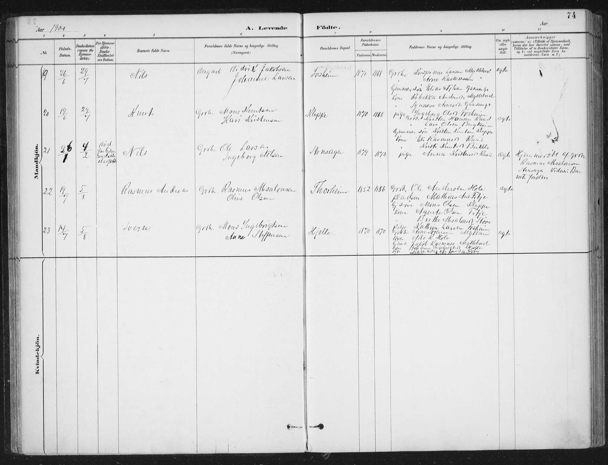 Gloppen sokneprestembete, AV/SAB-A-80101/H/Haa/Haac/L0002: Parish register (official) no. C  2, 1887-1904, p. 74