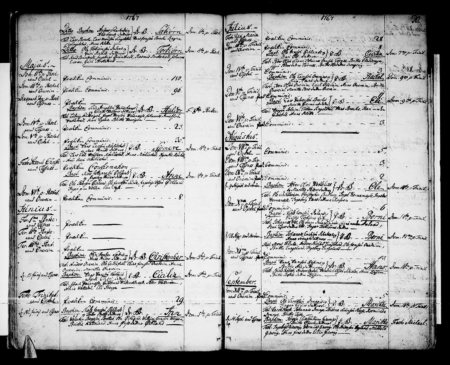 Tysnes sokneprestembete, SAB/A-78601/H/Haa: Parish register (official) no. A 5, 1762-1793, p. 20