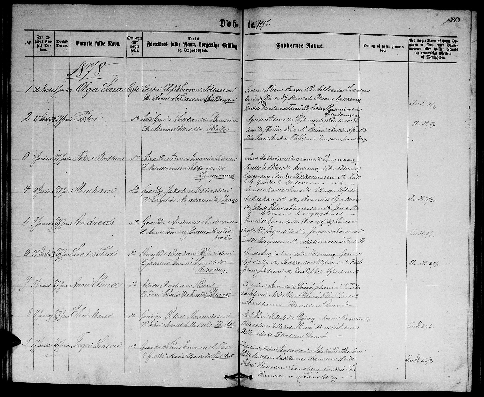 Herad sokneprestkontor, SAK/1111-0018/F/Fb/Fbb/L0003: Parish register (copy) no. B 3, 1872-1889, p. 30