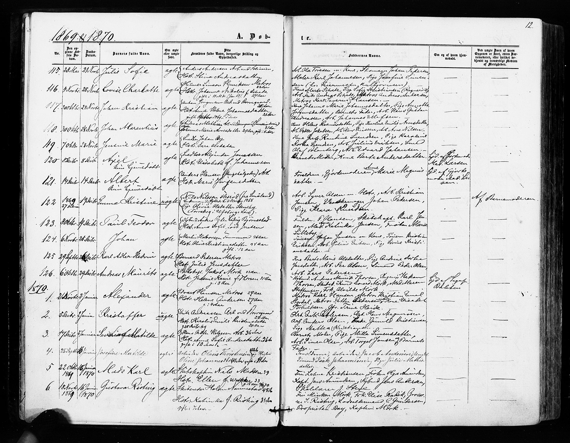 Sarpsborg prestekontor Kirkebøker, SAO/A-2006/F/Fa/L0002: Parish register (official) no. 2, 1869-1877, p. 12
