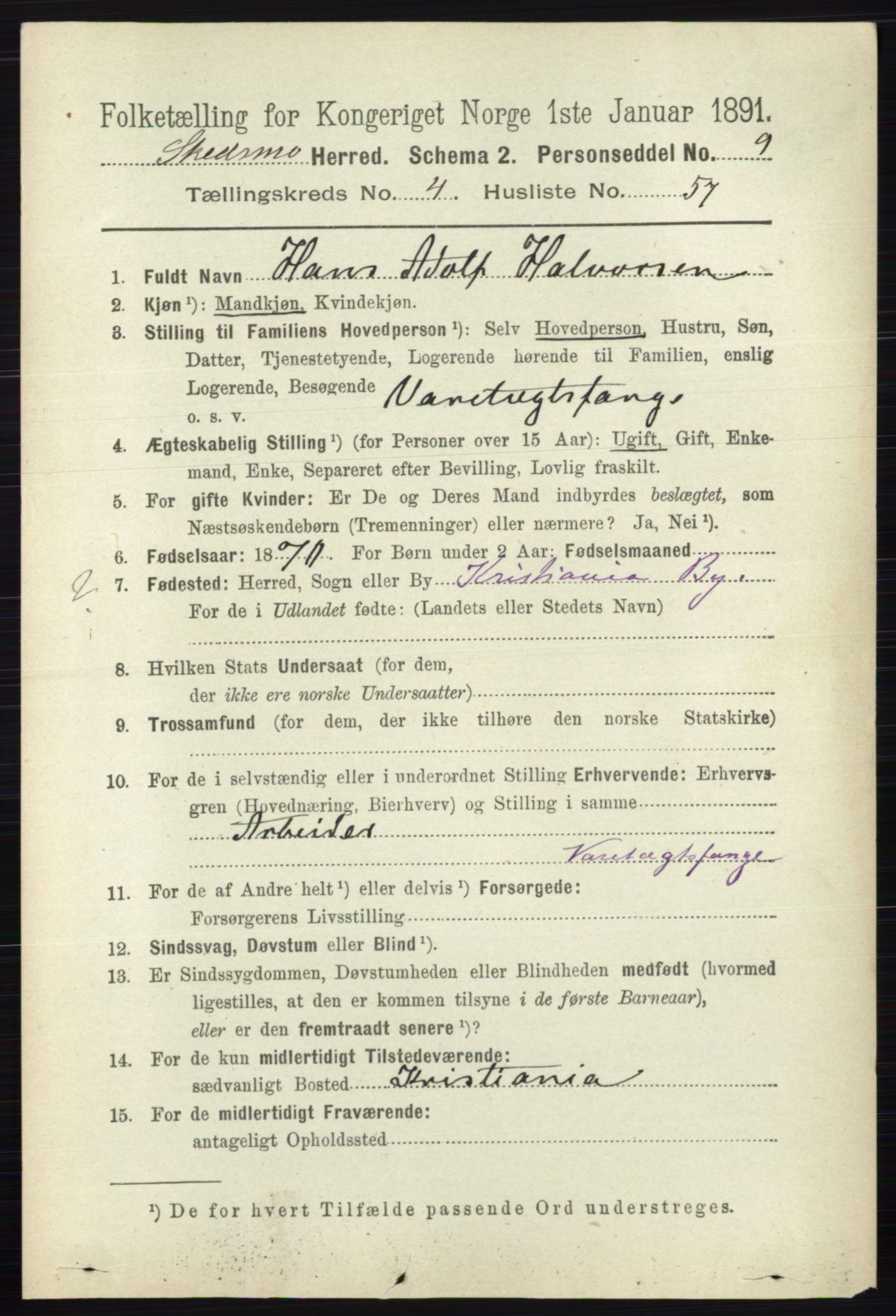 RA, 1891 census for 0231 Skedsmo, 1891, p. 2198