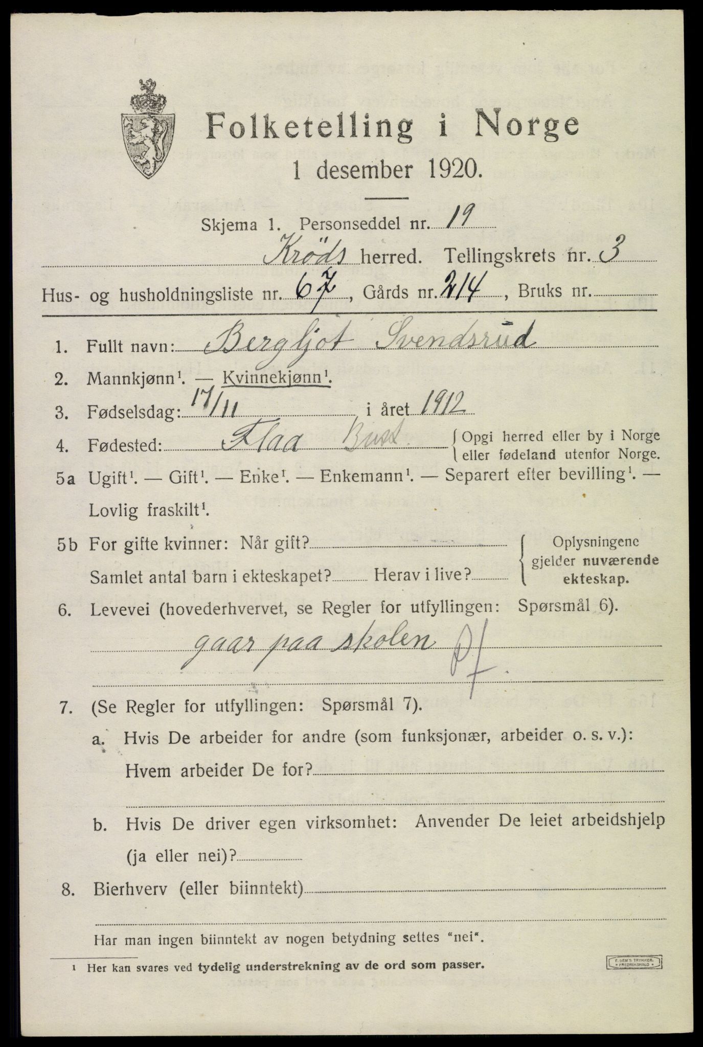 SAKO, 1920 census for Krødsherad, 1920, p. 4563