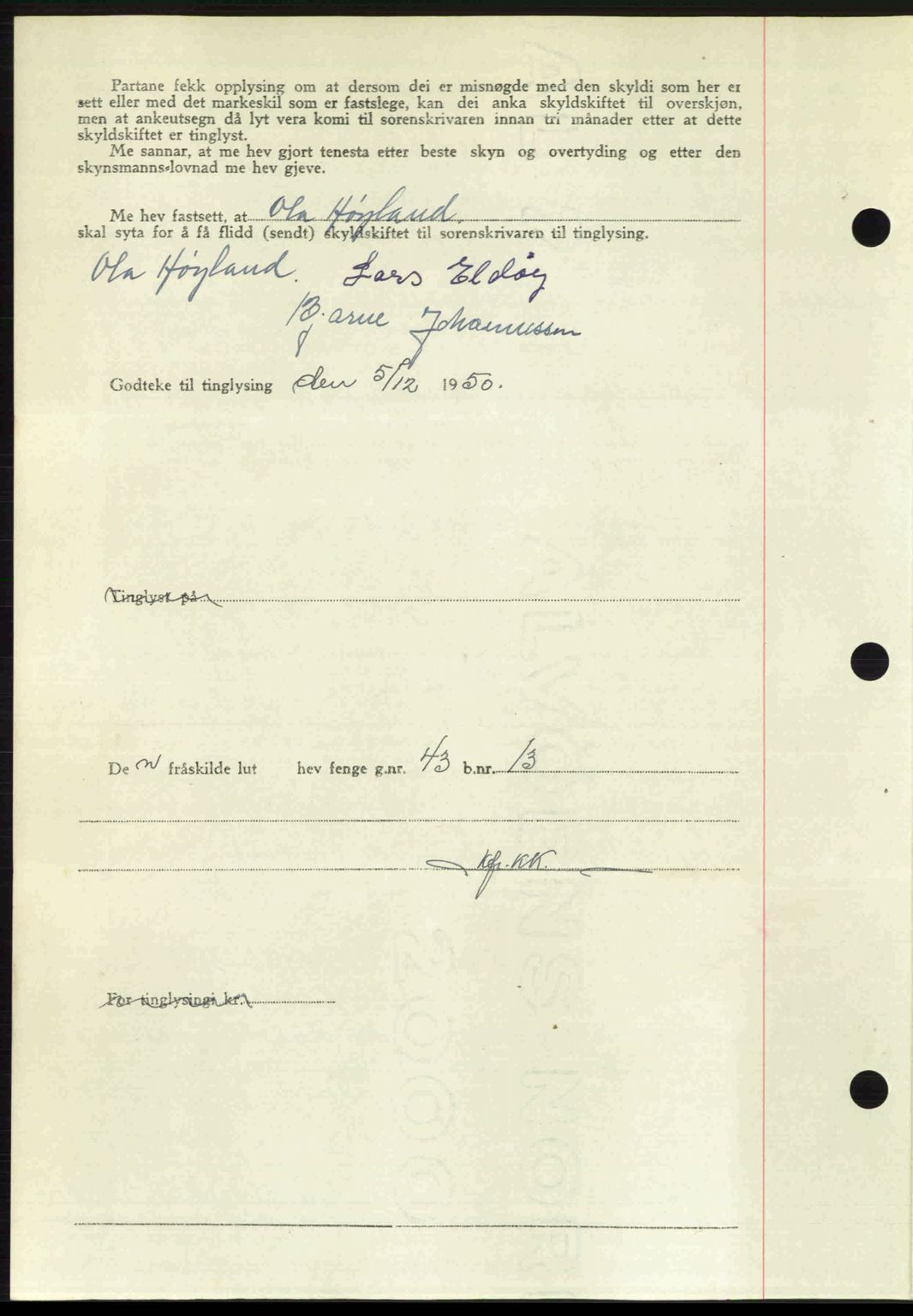 Sunnhordland sorenskrivar, AV/SAB-A-2401: Mortgage book no. A95, 1950-1950, Diary no: : 3470/1950