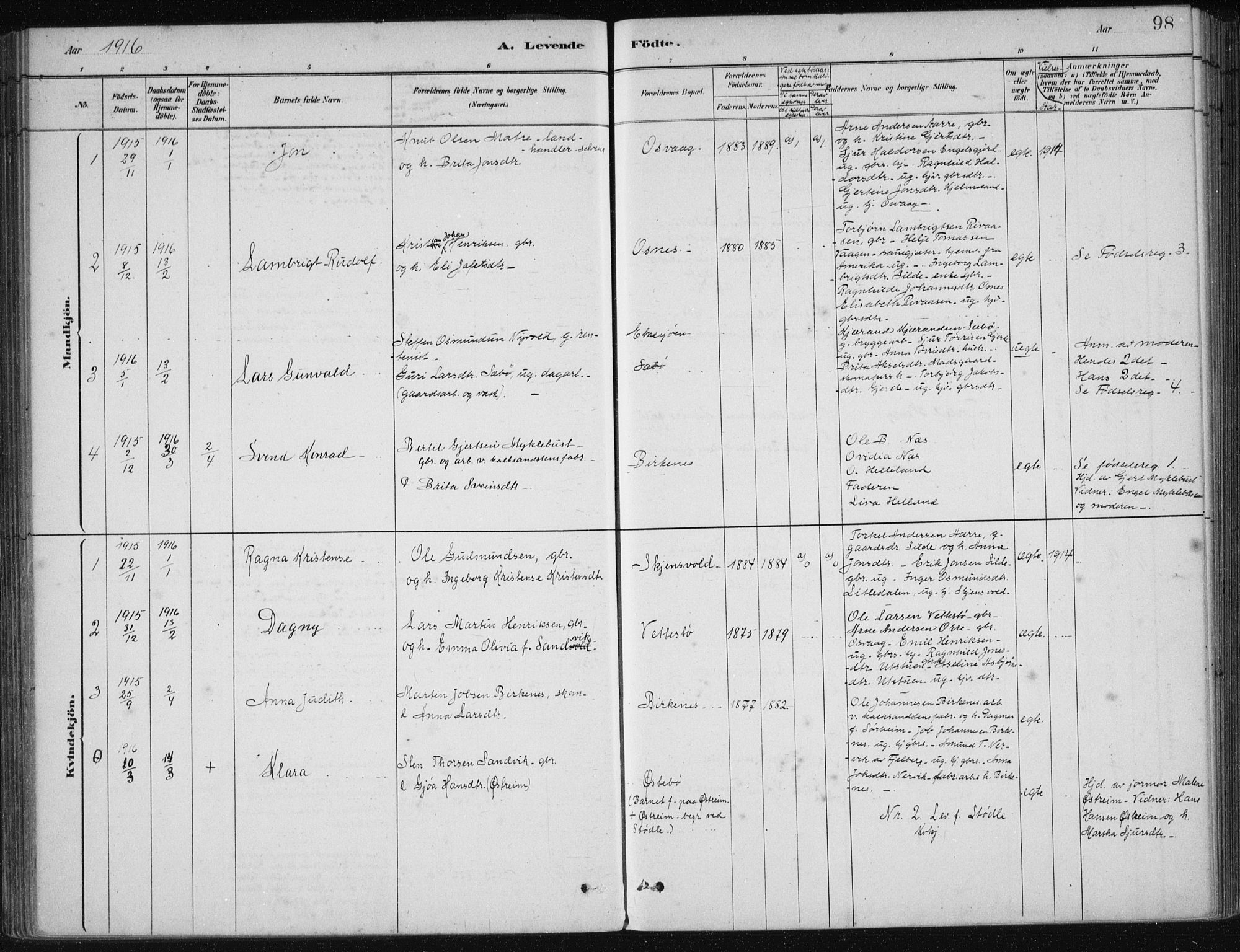 Etne sokneprestembete, AV/SAB-A-75001/H/Haa: Parish register (official) no. C  1, 1879-1919, p. 98