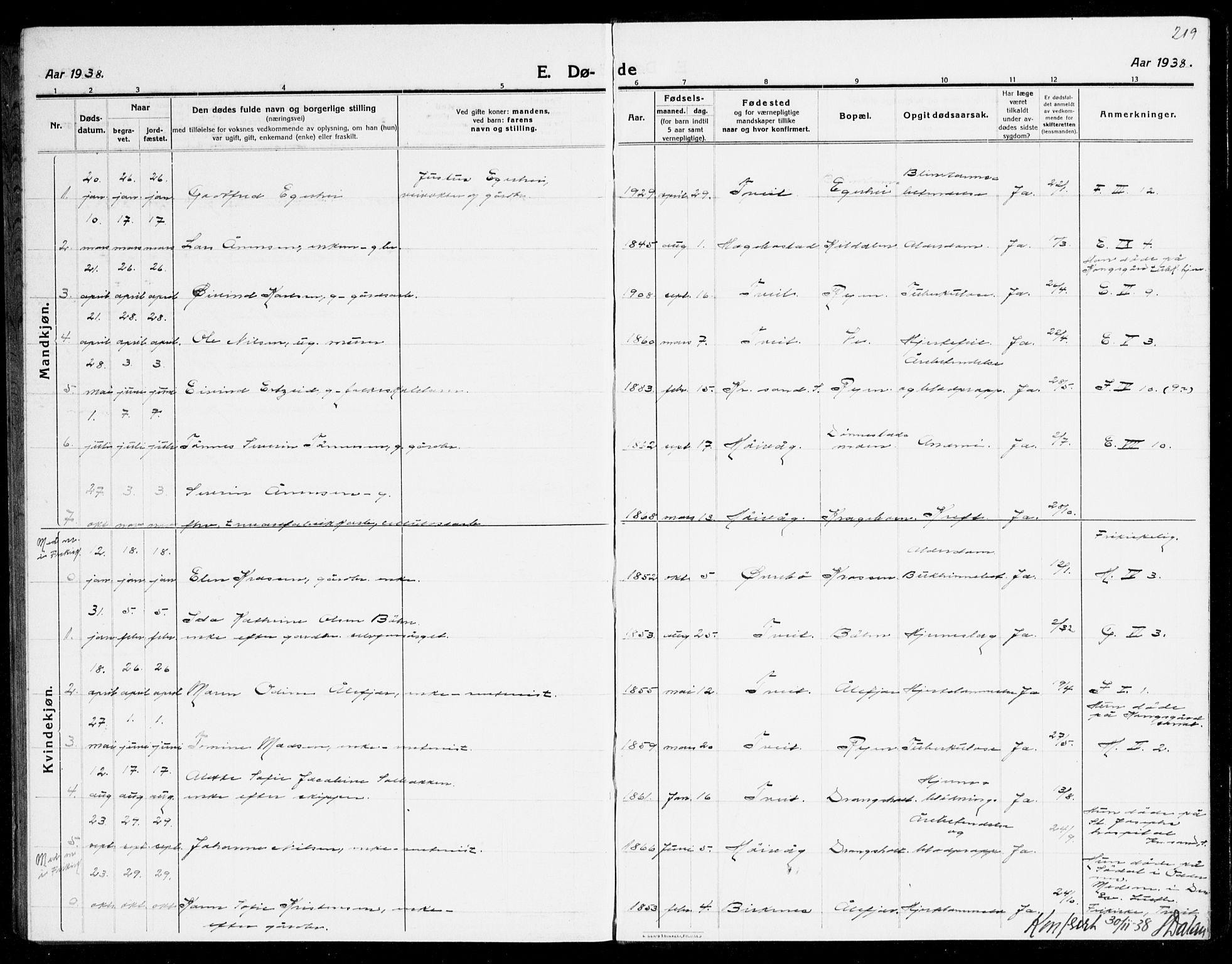 Tveit sokneprestkontor, AV/SAK-1111-0043/F/Fb/L0005: Parish register (copy) no. B 5, 1915-1941, p. 219