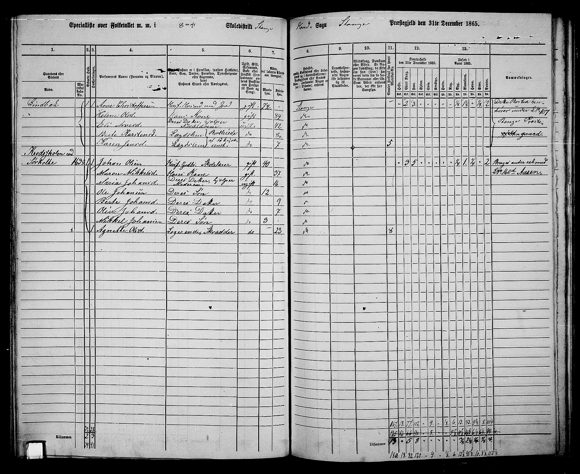 RA, 1865 census for Stange, 1865, p. 193