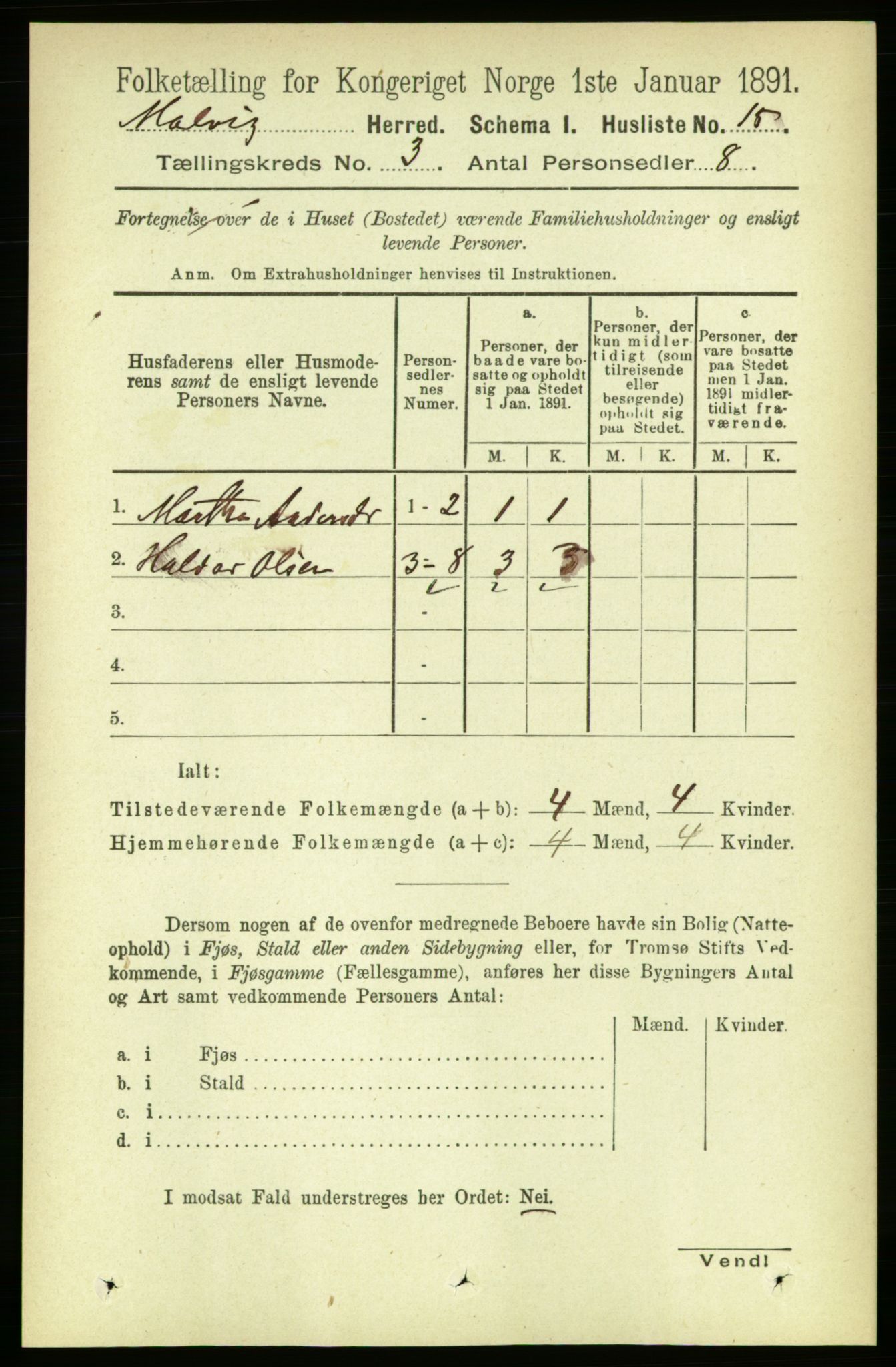 RA, 1891 census for 1663 Malvik, 1891, p. 1378