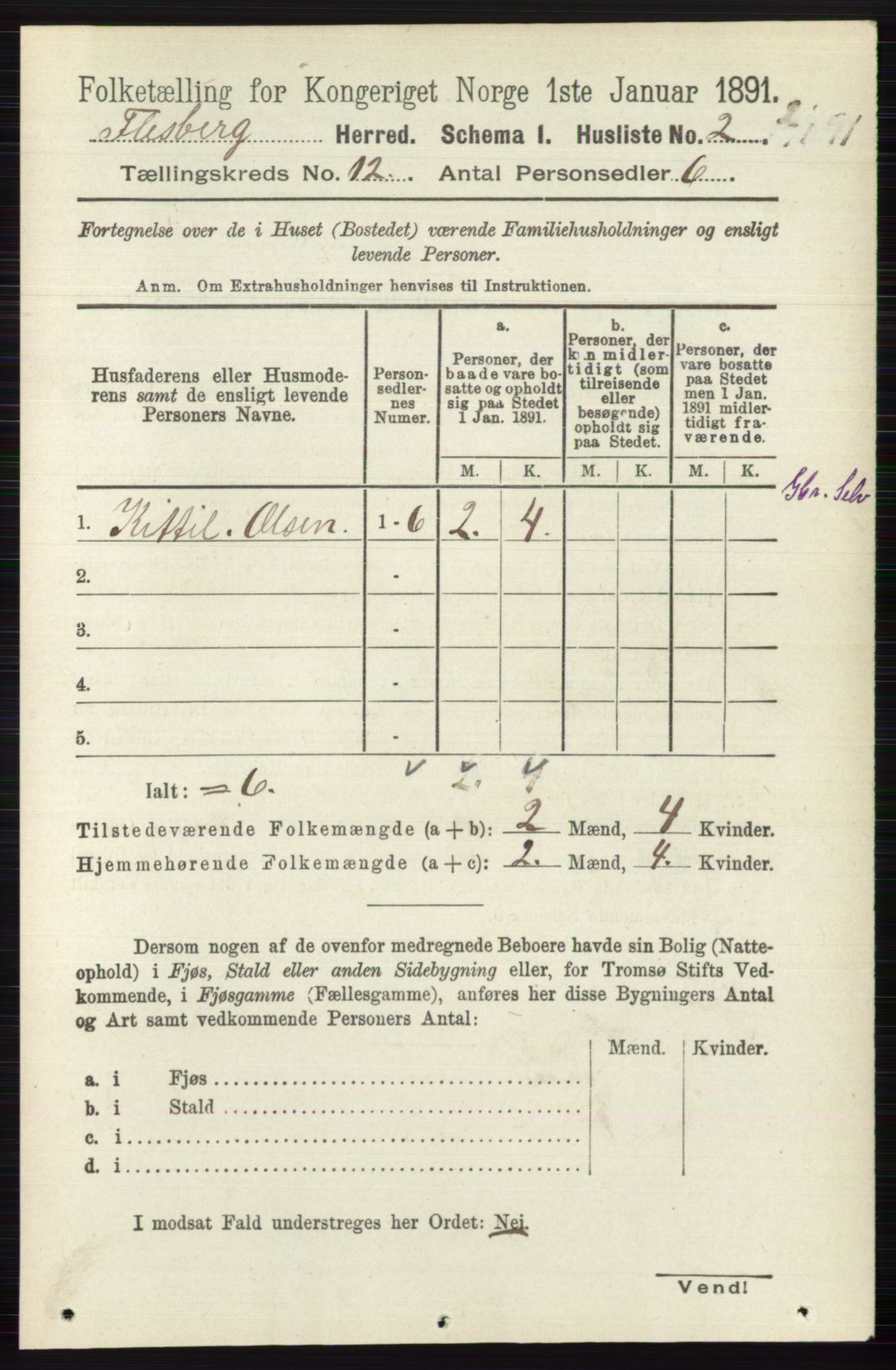 RA, 1891 census for 0631 Flesberg, 1891, p. 2070