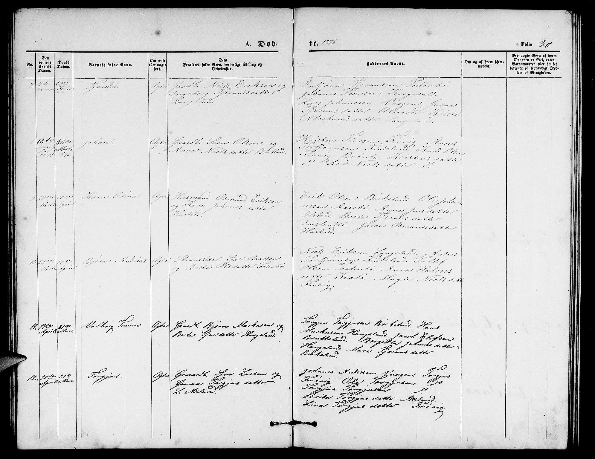 Vikedal sokneprestkontor, AV/SAST-A-101840/01/V: Parish register (copy) no. B 4, 1868-1890, p. 30