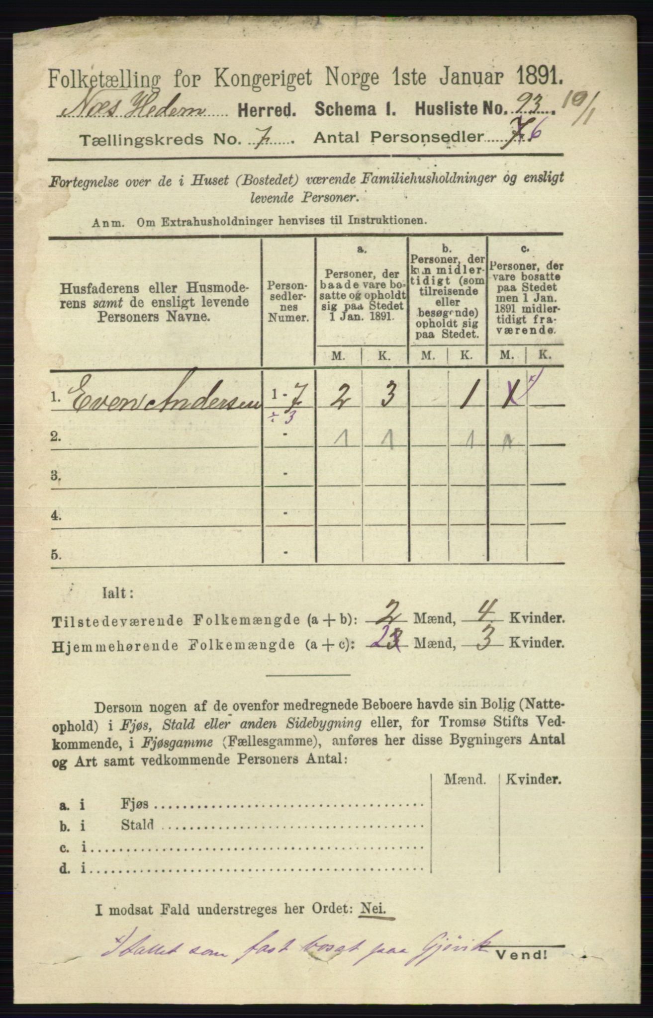 RA, 1891 census for 0411 Nes, 1891, p. 3922