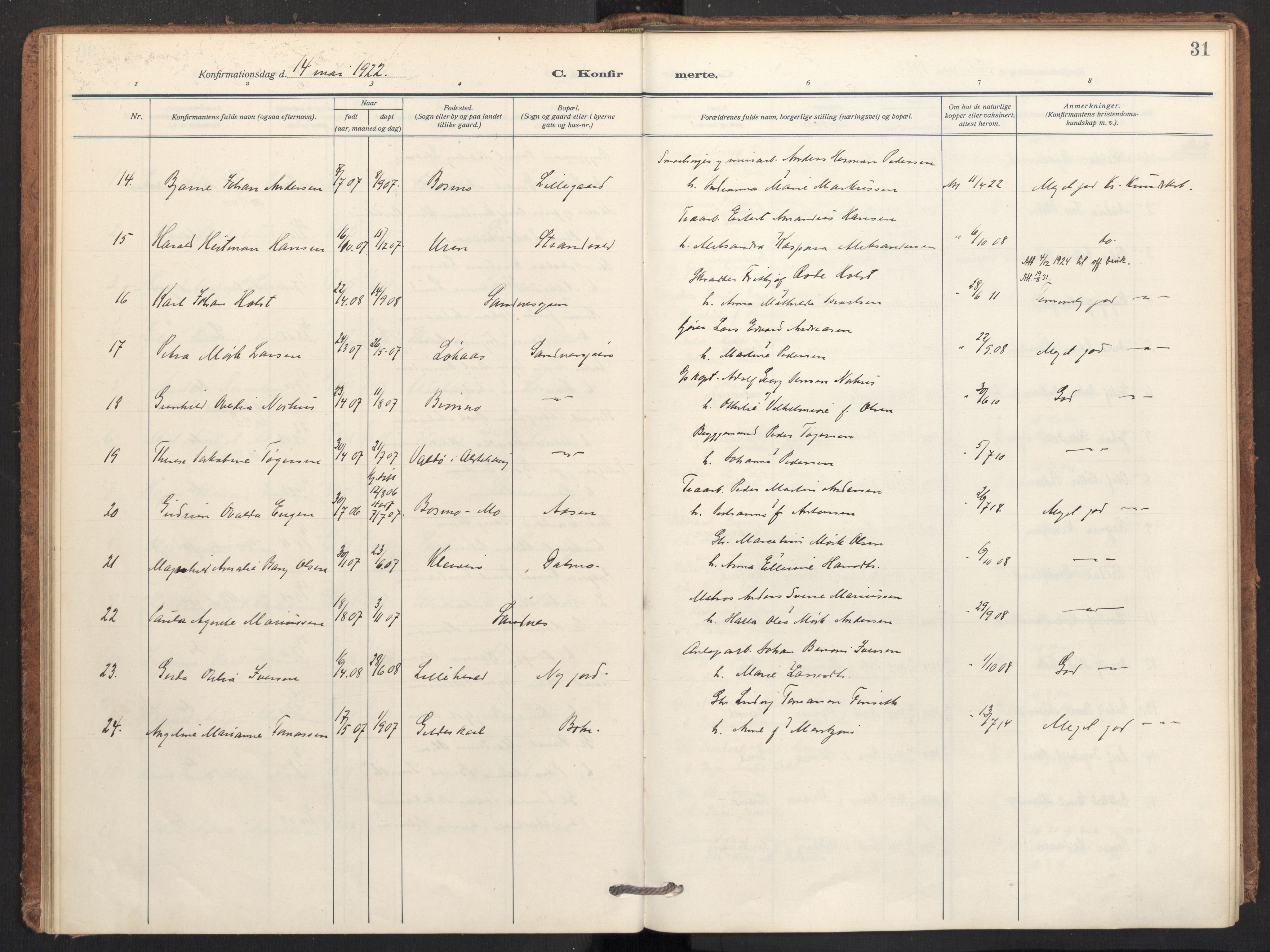 Ministerialprotokoller, klokkerbøker og fødselsregistre - Nordland, AV/SAT-A-1459/831/L0473: Parish register (official) no. 831A04, 1909-1934, p. 31