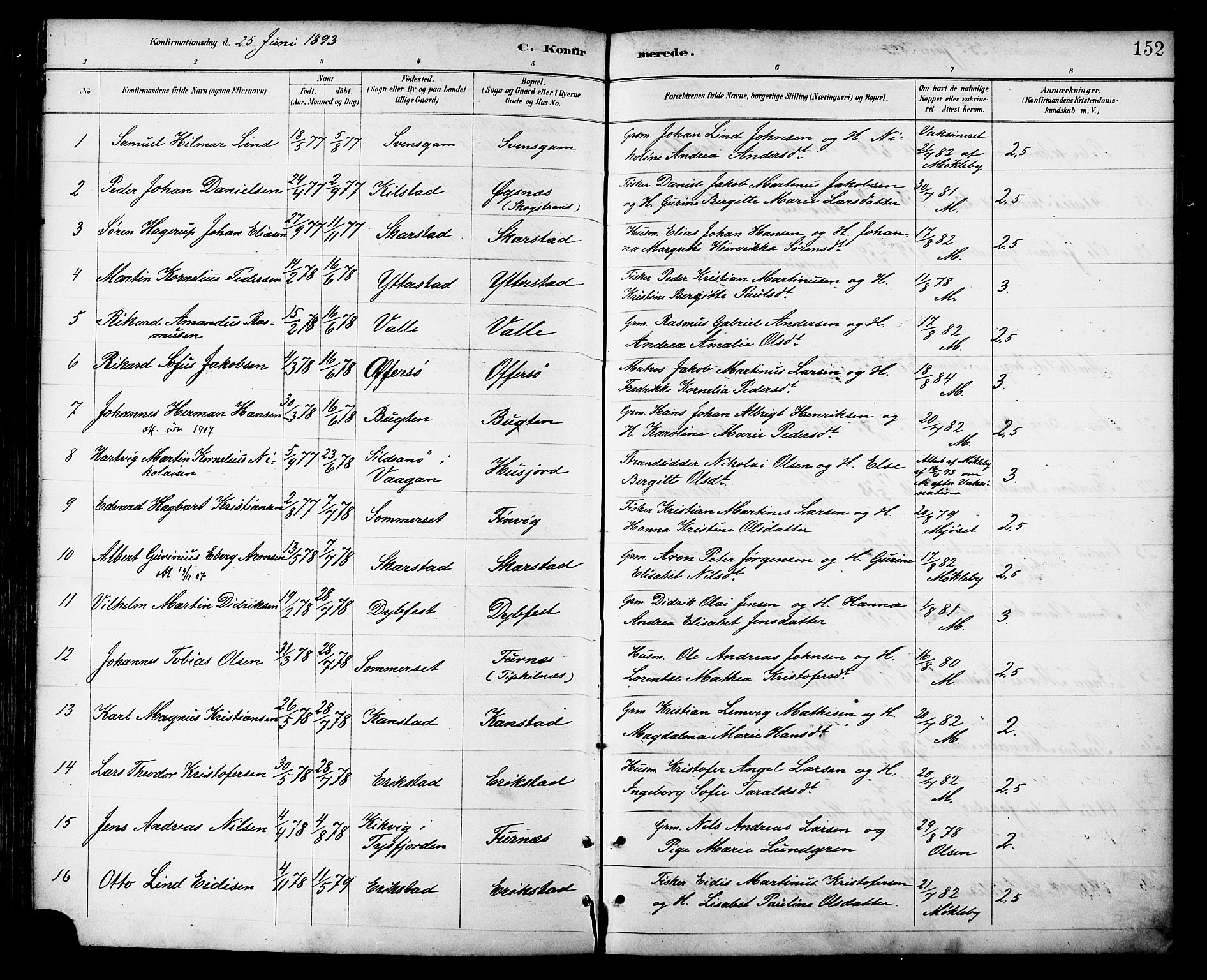 Ministerialprotokoller, klokkerbøker og fødselsregistre - Nordland, AV/SAT-A-1459/872/L1035: Parish register (official) no. 872A10, 1884-1896, p. 152