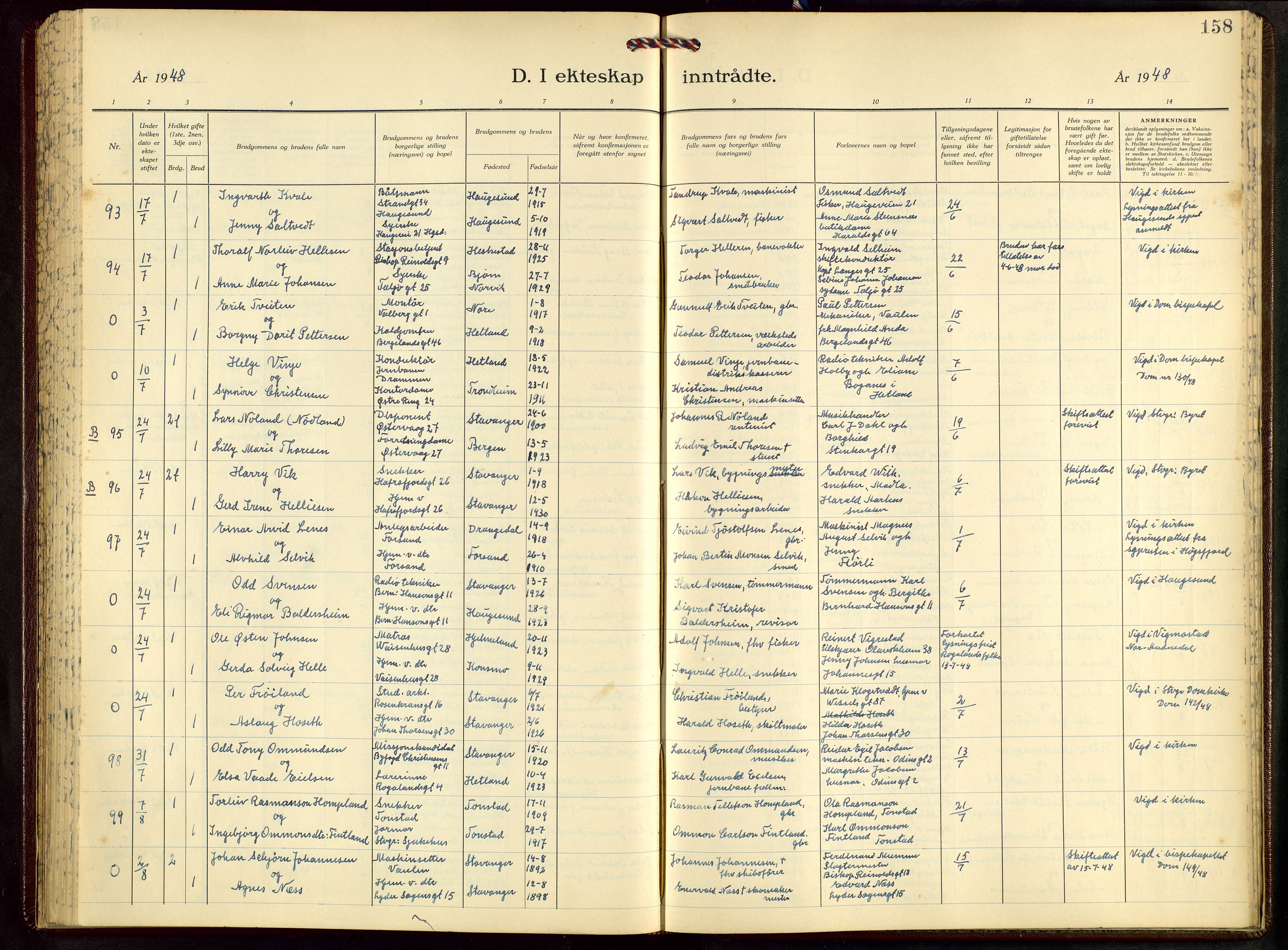 St. Petri sokneprestkontor, SAST/A-101813/001/30/30BB/L0012: Parish register (copy) no. B 12, 1936-1951, p. 158