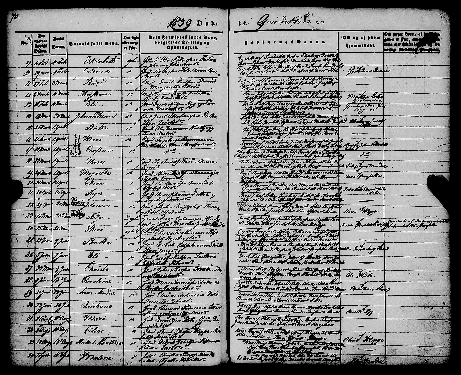 Gloppen sokneprestembete, AV/SAB-A-80101/H/Haa/Haaa/L0008: Parish register (official) no. A 8, 1837-1855, p. 70