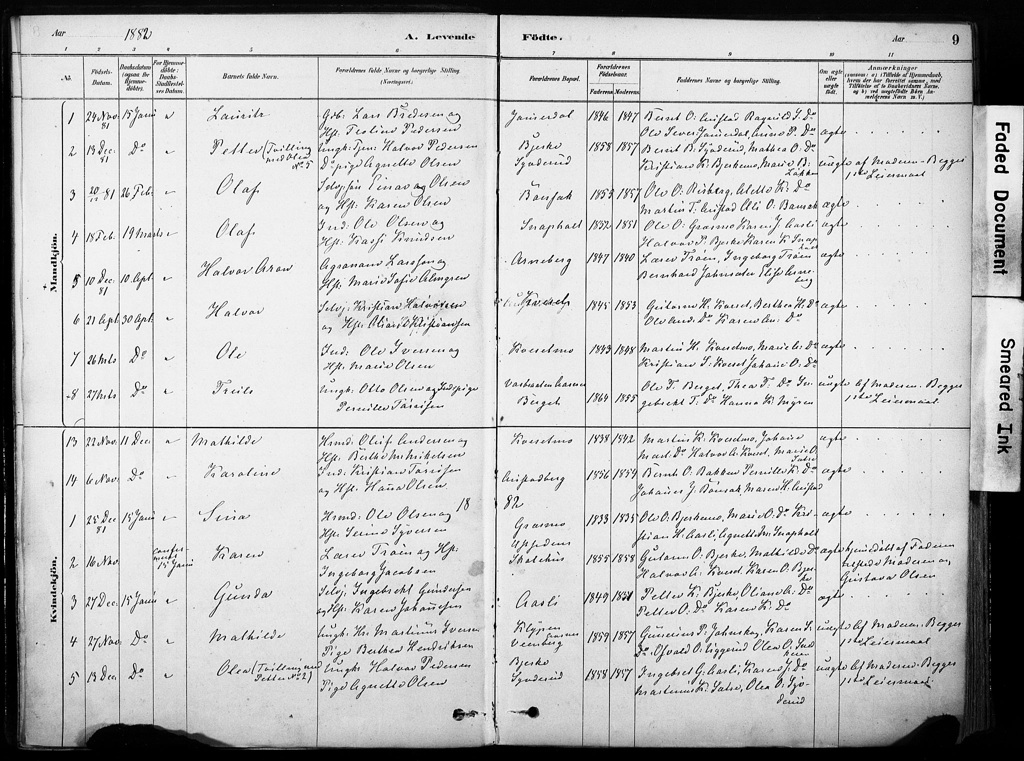 Hof prestekontor, AV/SAH-PREST-038/H/Ha/Haa/L0011: Parish register (official) no. 11, 1879-1911, p. 9