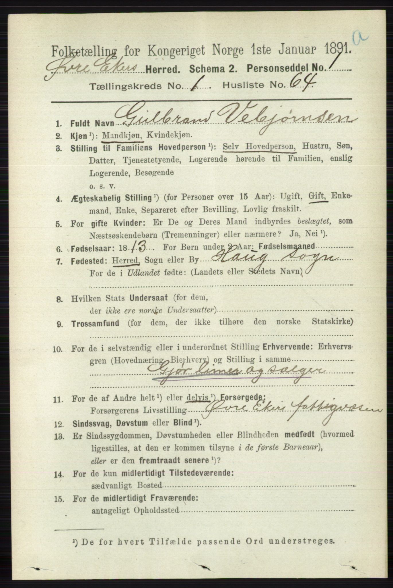 RA, 1891 census for 0624 Øvre Eiker, 1891, p. 462