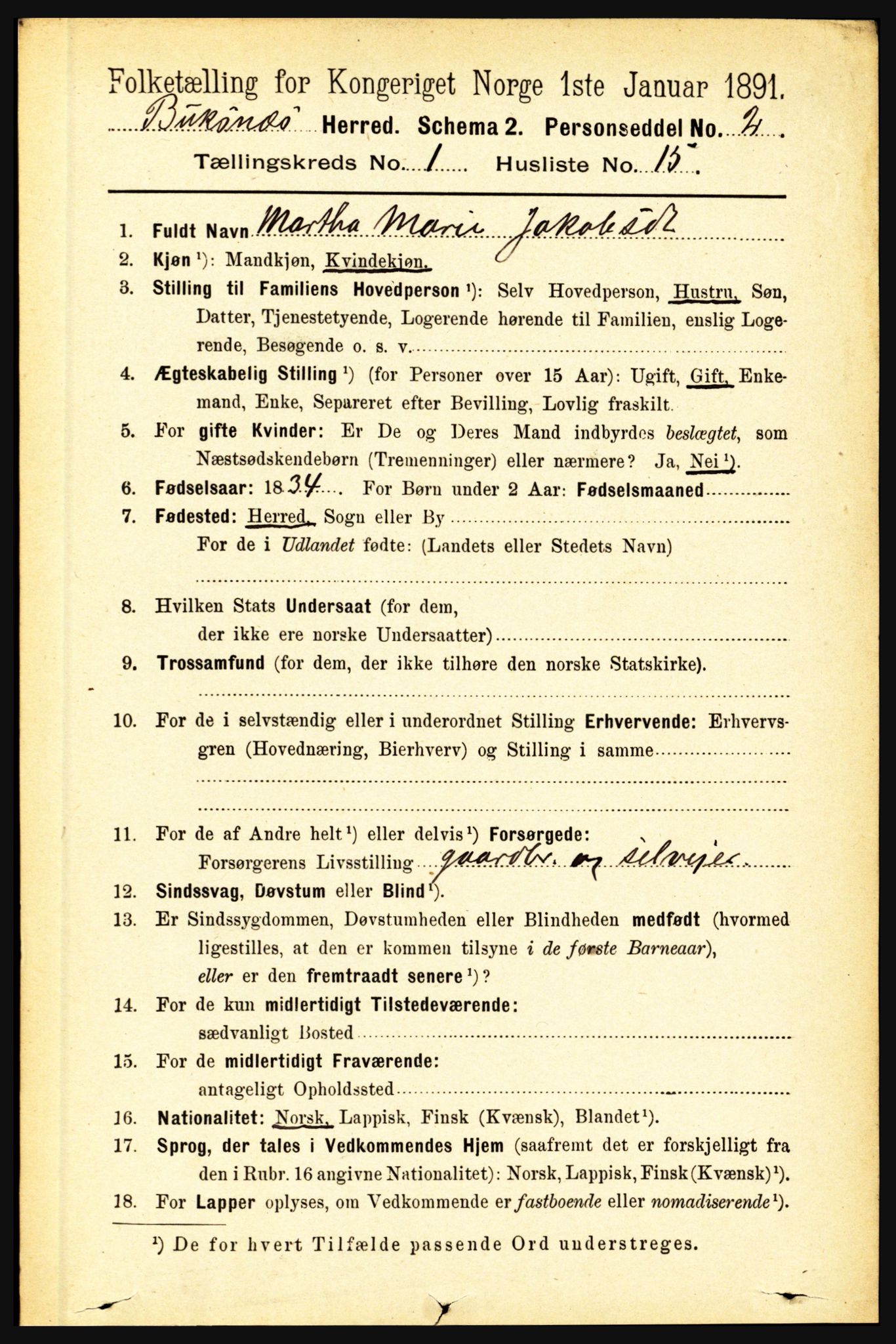 RA, 1891 census for 1860 Buksnes, 1891, p. 323