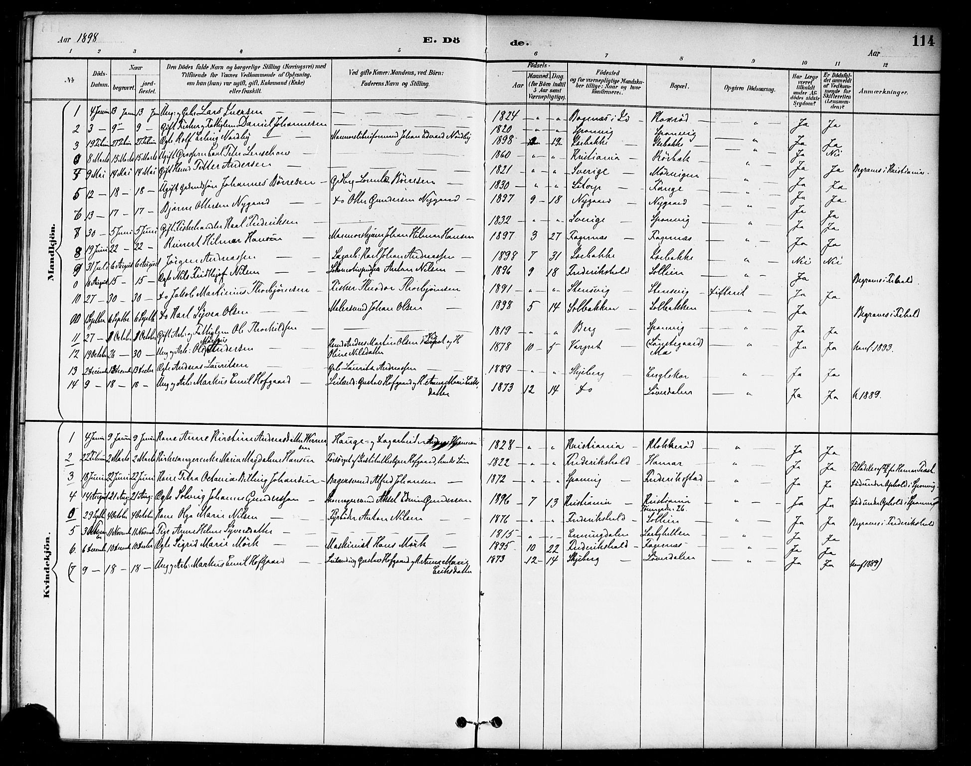 Berg prestekontor Kirkebøker, AV/SAO-A-10902/F/Fa/L0007: Parish register (official) no. I 7, 1888-1902, p. 114