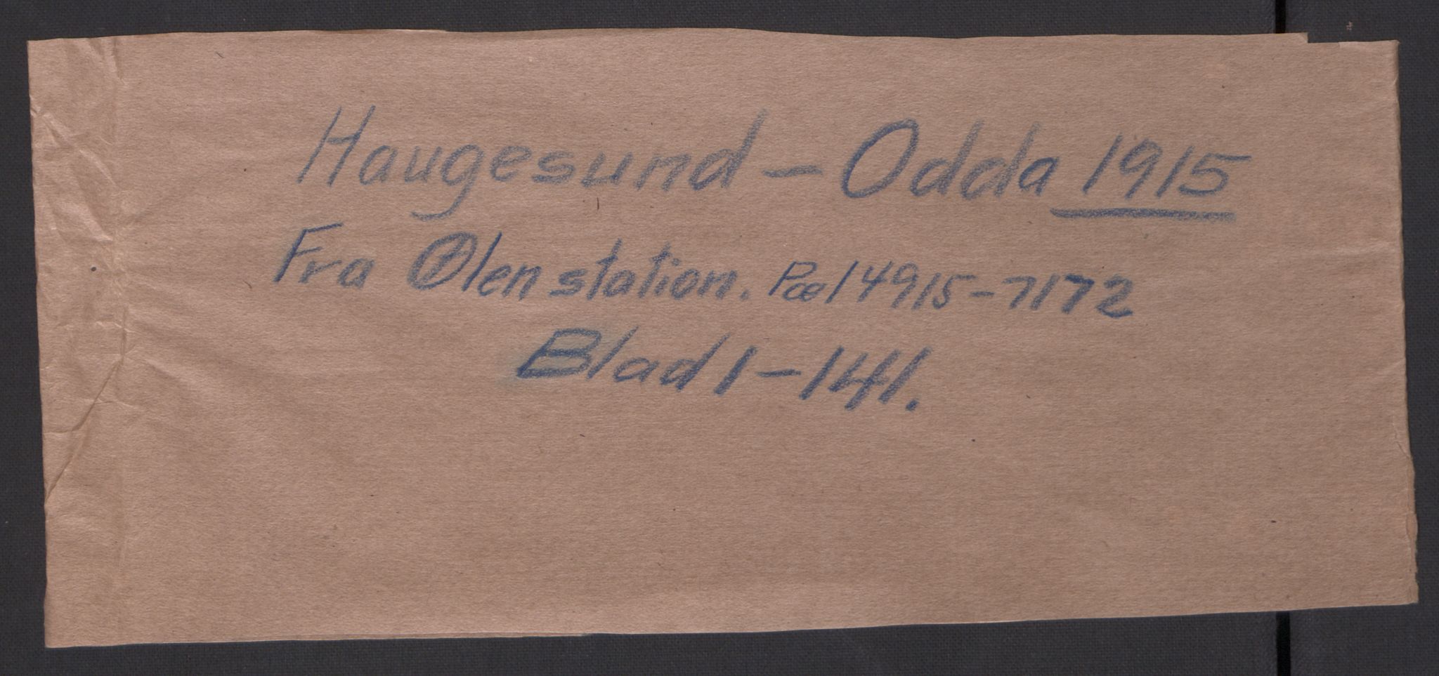 Norges Statsbaner, Jernbaneundersøkelsen, AV/RA-S-4122/F/Fa/L0205: Haugesund - Odda, 1915-1916, p. 2