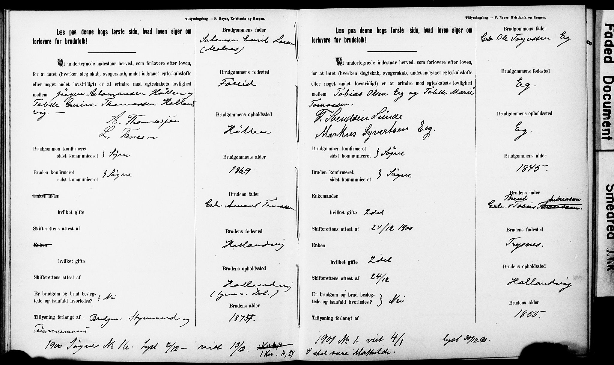 Ullensaker prestekontor Kirkebøker, SAO/A-10236a/H/Ha/L0001: Banns register no. 1, 1892-1910