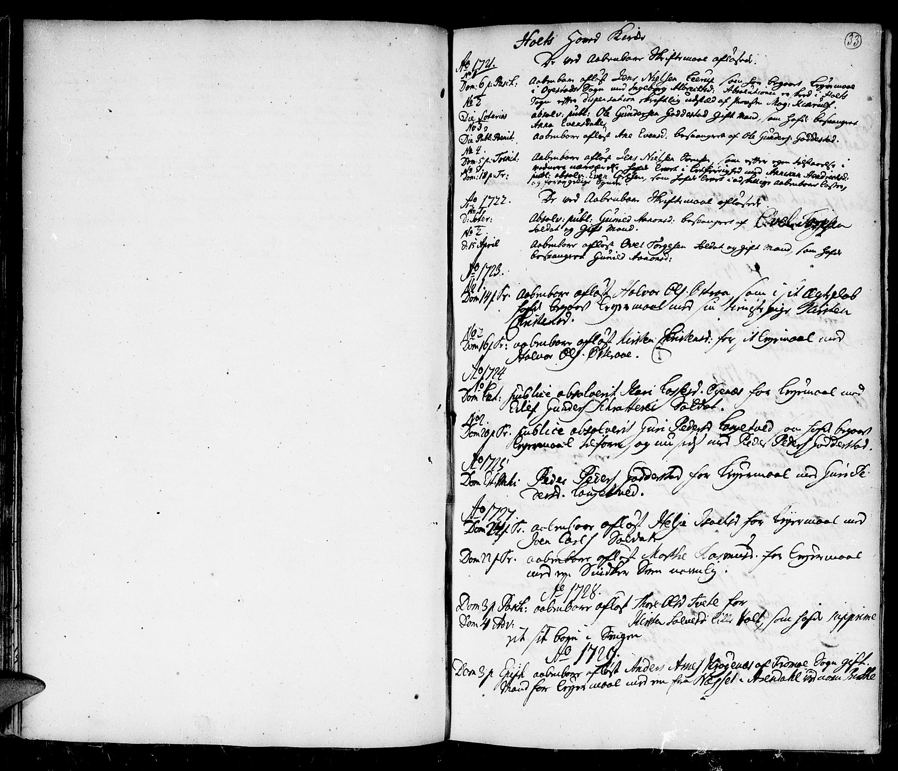 Holt sokneprestkontor, SAK/1111-0021/F/Fa/L0001: Parish register (official) no. A 1 /1, 1721-1735, p. 33