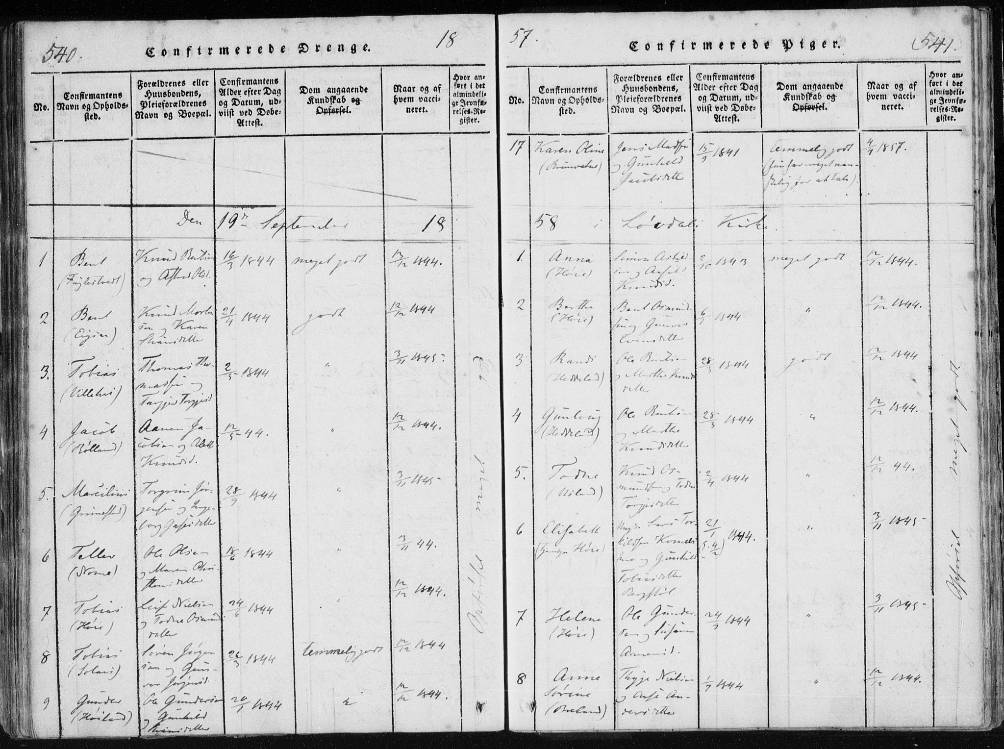 Holum sokneprestkontor, AV/SAK-1111-0022/F/Fa/Fac/L0002: Parish register (official) no. A 2, 1821-1859, p. 540-541