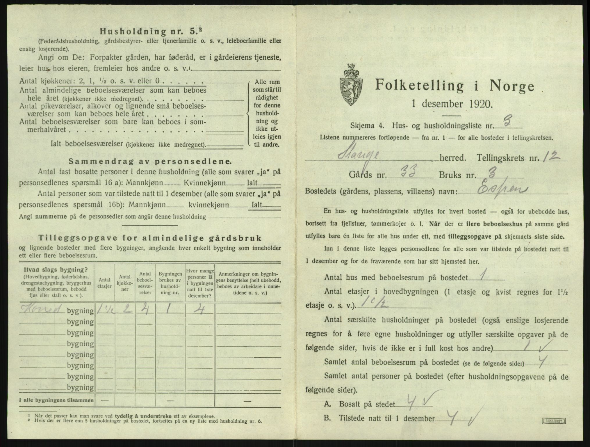 SAH, 1920 census for Stange, 1920, p. 2591