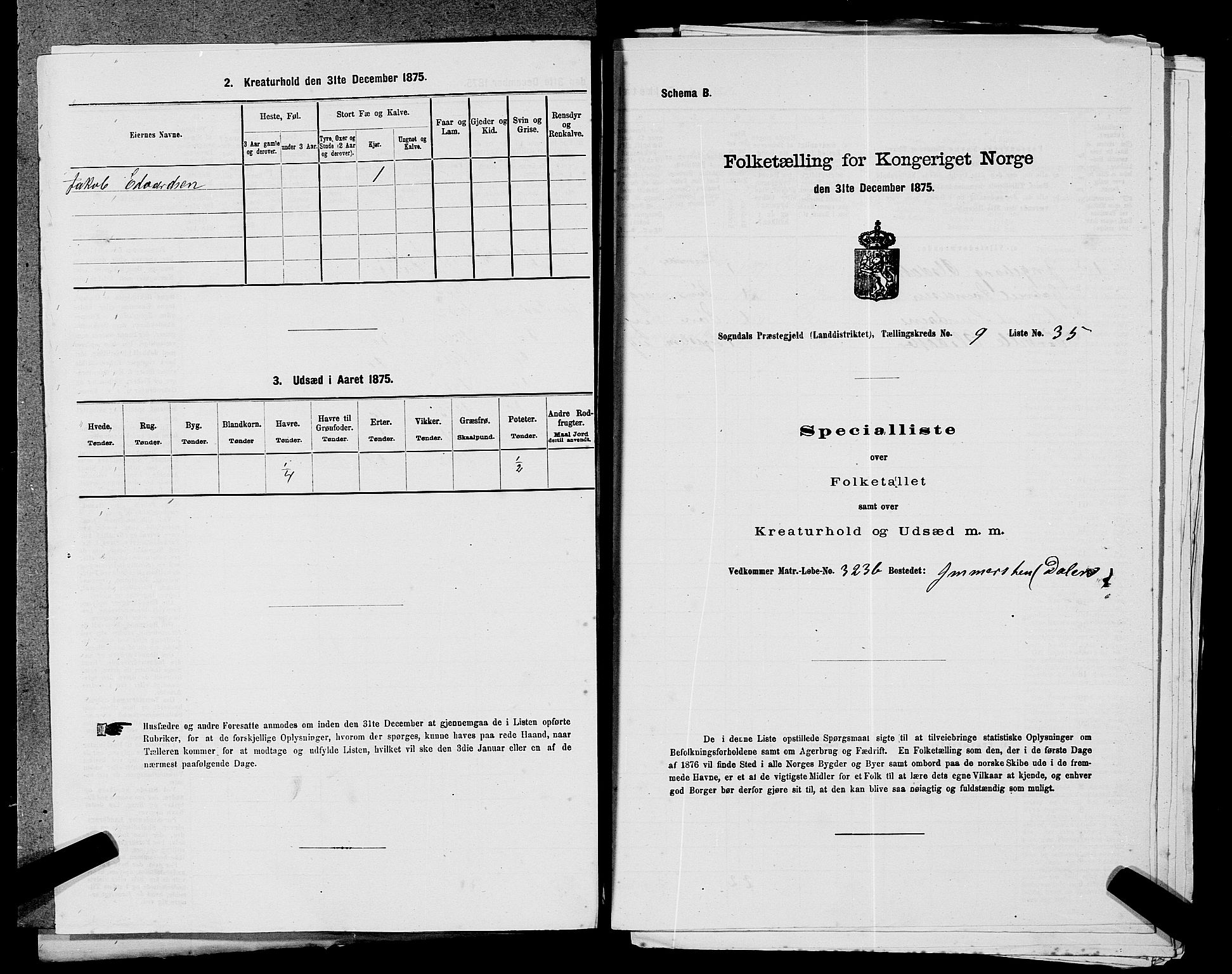 SAST, 1875 census for 1111L Sokndal/Sokndal, 1875, p. 876