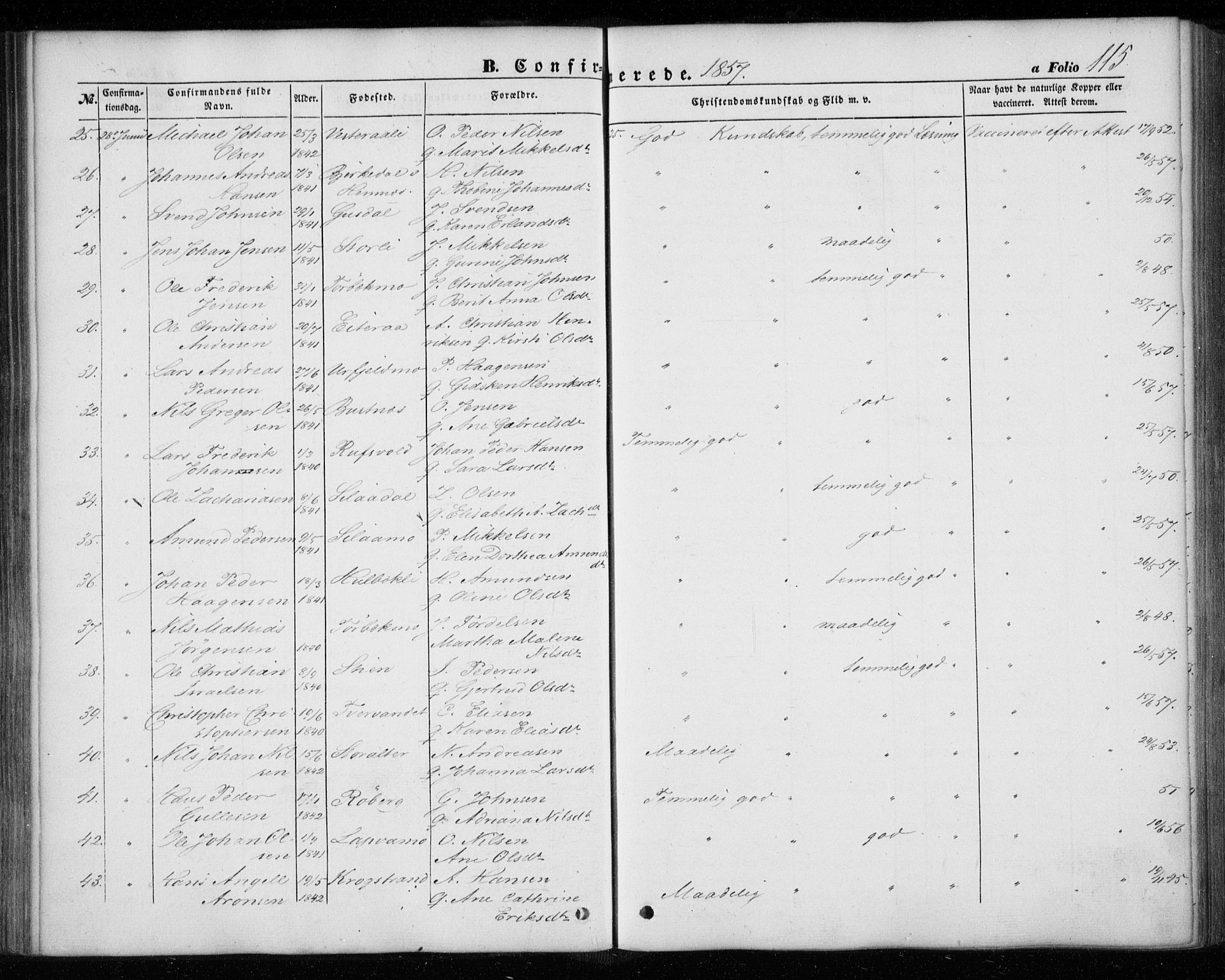 Ministerialprotokoller, klokkerbøker og fødselsregistre - Nordland, AV/SAT-A-1459/827/L0392: Parish register (official) no. 827A04, 1853-1866, p. 115