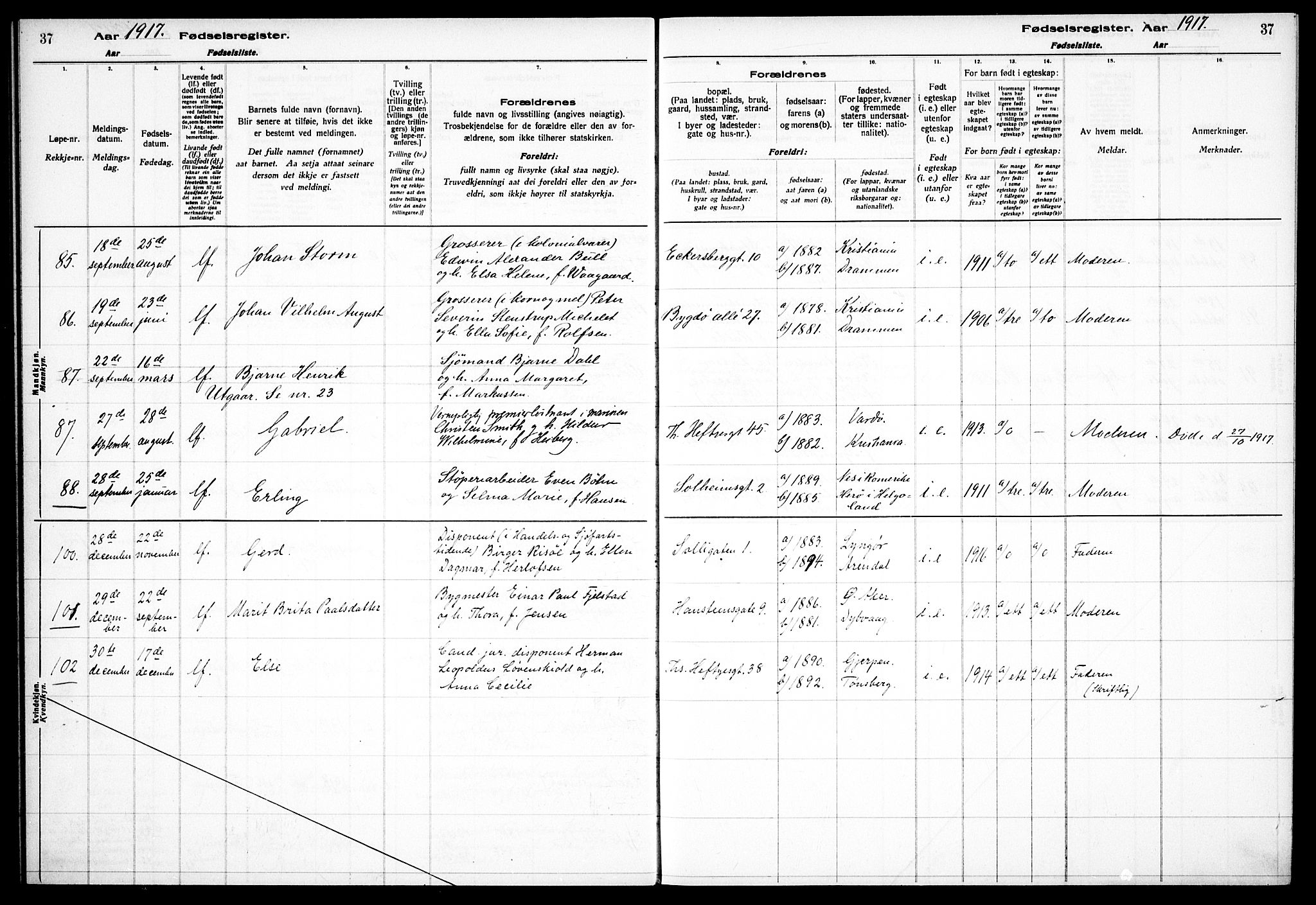 Frogner prestekontor Kirkebøker, SAO/A-10886/J/Ja/L0001: Birth register no. 1, 1916-1927, p. 37