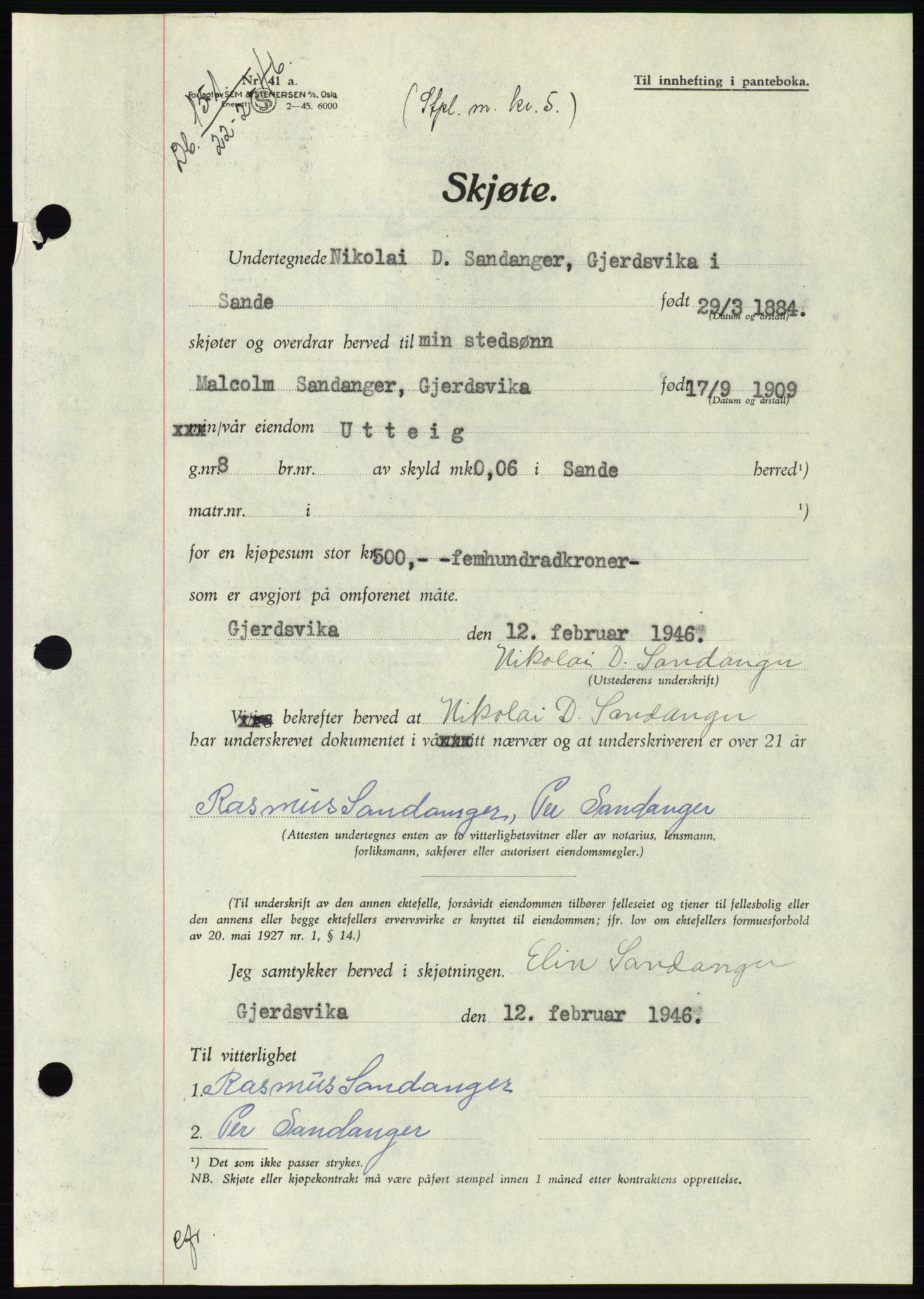 Søre Sunnmøre sorenskriveri, AV/SAT-A-4122/1/2/2C/L0078: Mortgage book no. 4A, 1946-1946, Diary no: : 151/1946