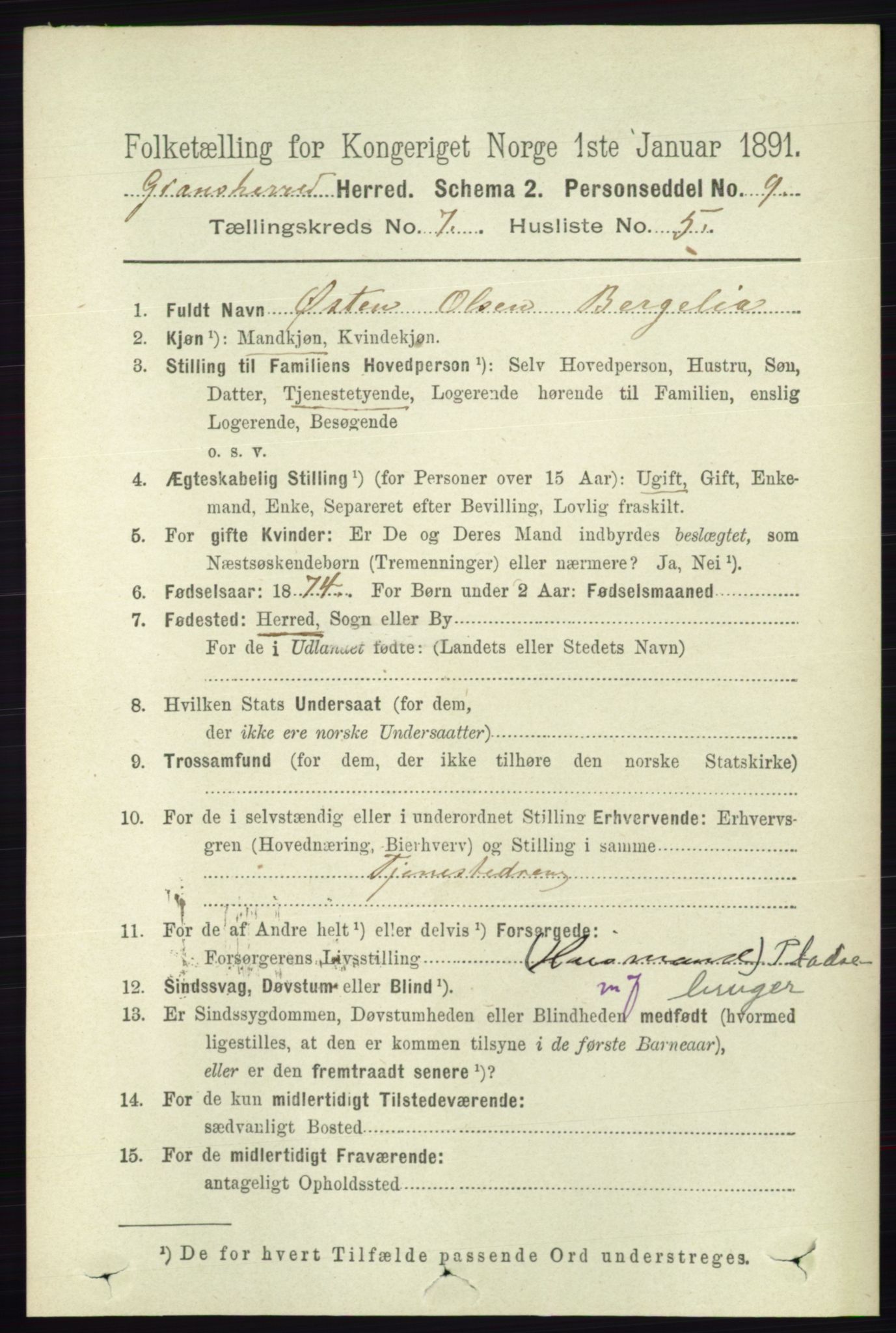 RA, 1891 census for 0824 Gransherad, 1891, p. 1234