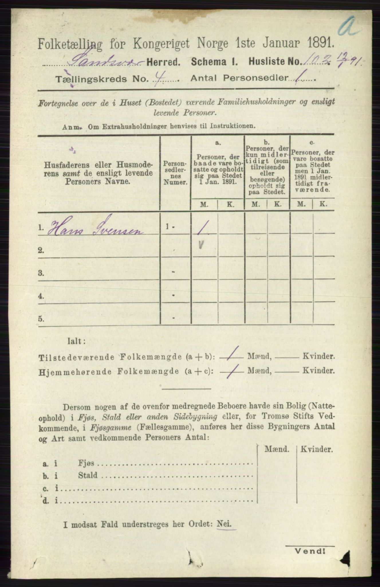 RA, 1891 census for 0629 Sandsvær, 1891, p. 1835