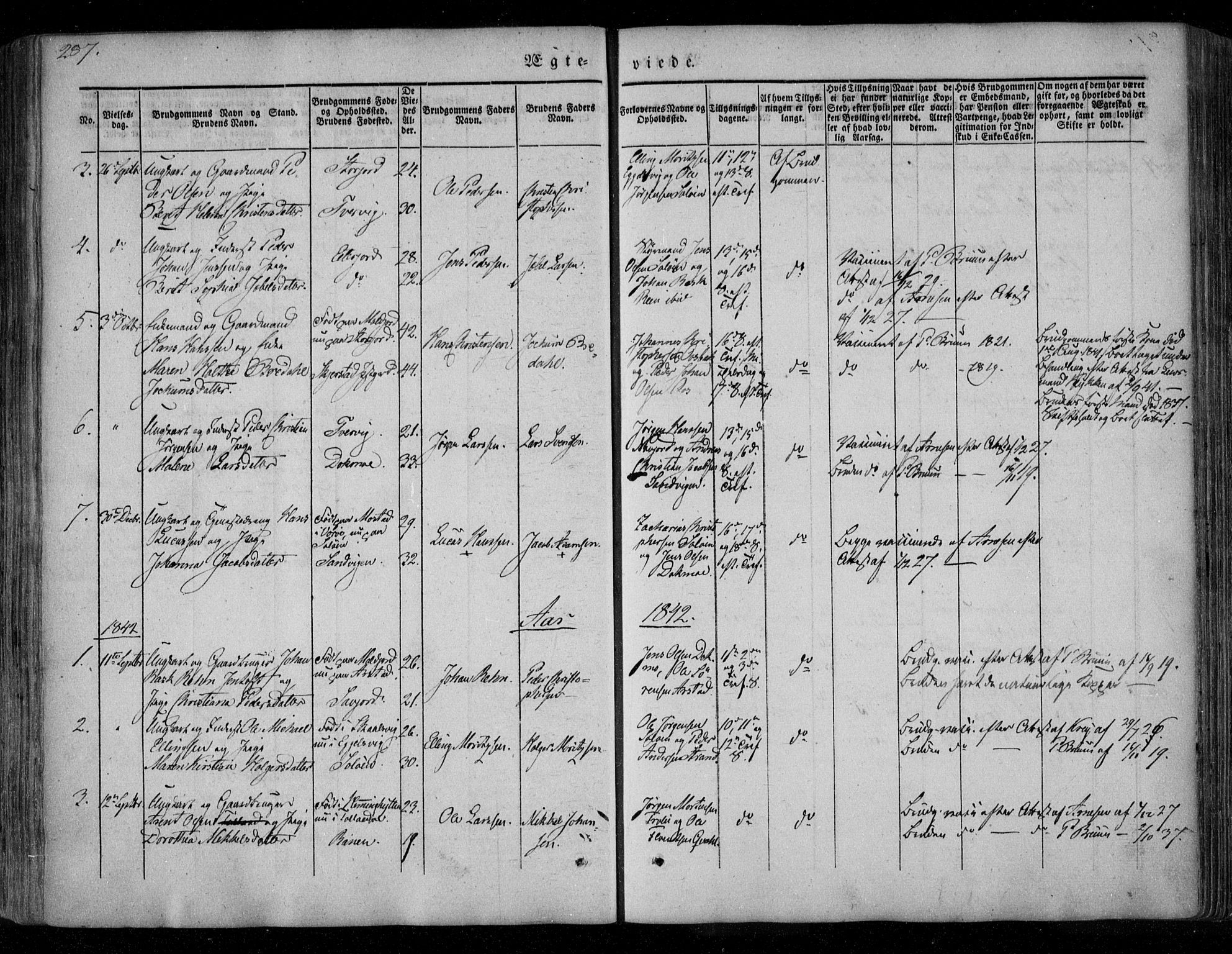 Ministerialprotokoller, klokkerbøker og fødselsregistre - Nordland, AV/SAT-A-1459/846/L0644: Parish register (official) no. 846A02, 1837-1872, p. 287