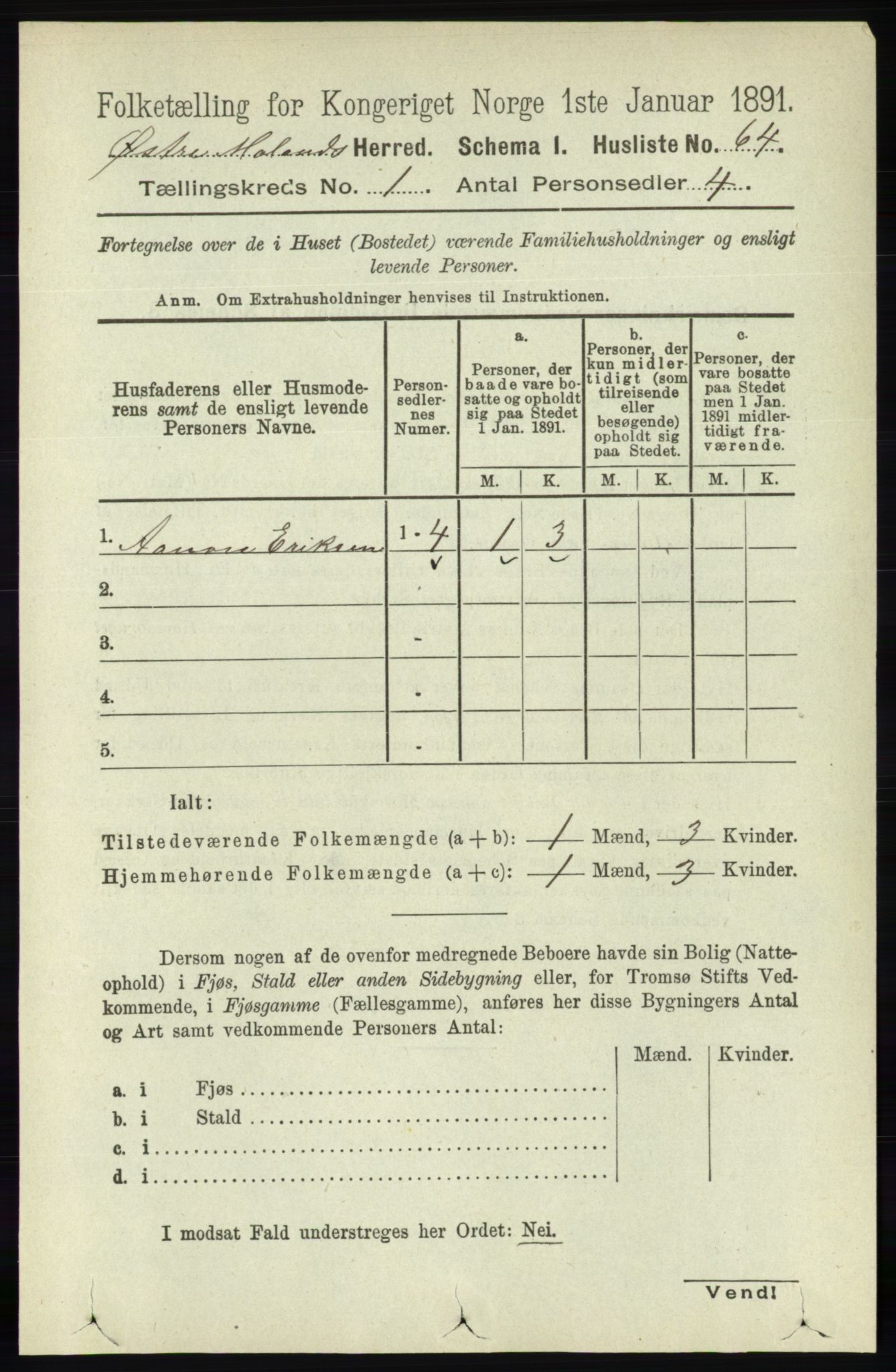 RA, 1891 census for 0918 Austre Moland, 1891, p. 84