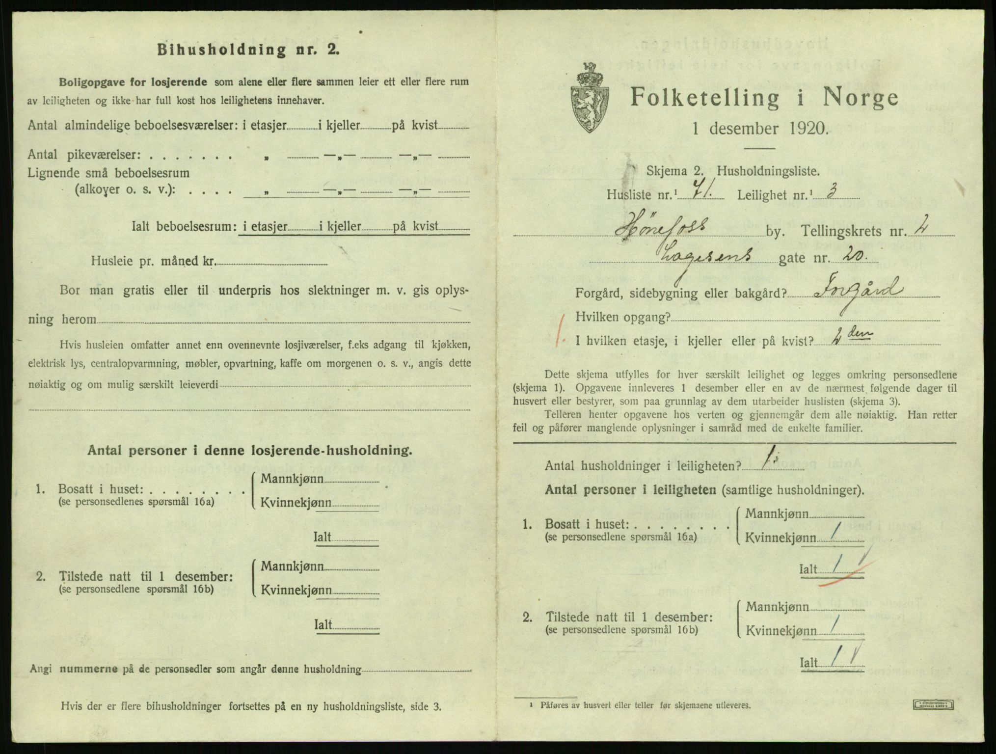 SAKO, 1920 census for Hønefoss, 1920, p. 1472