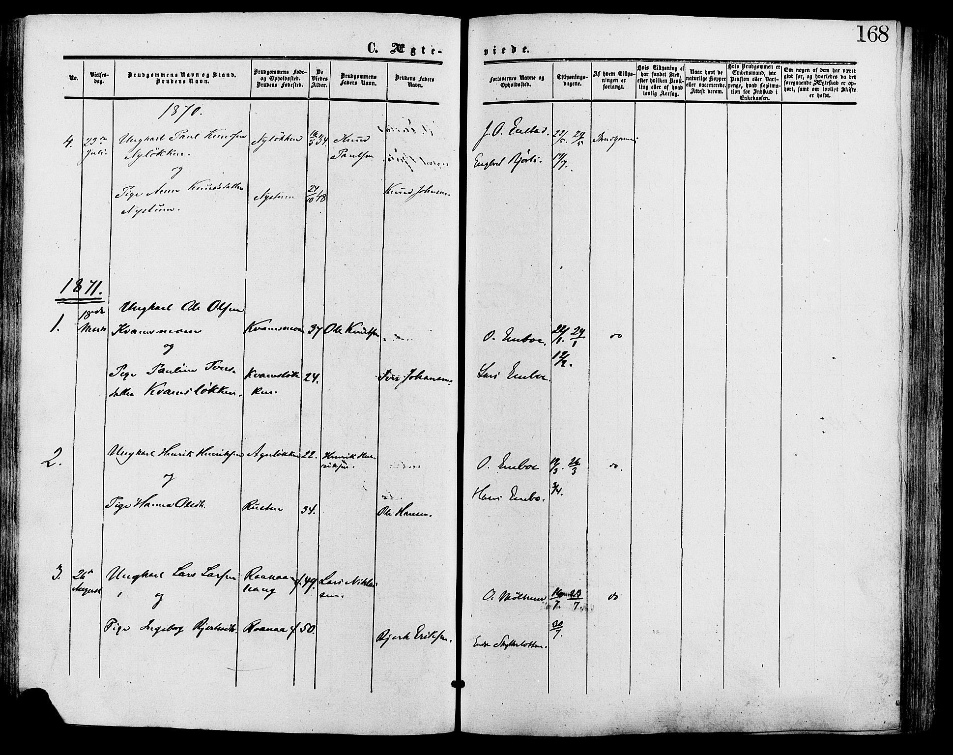 Lesja prestekontor, SAH/PREST-068/H/Ha/Haa/L0009: Parish register (official) no. 9, 1854-1889, p. 168