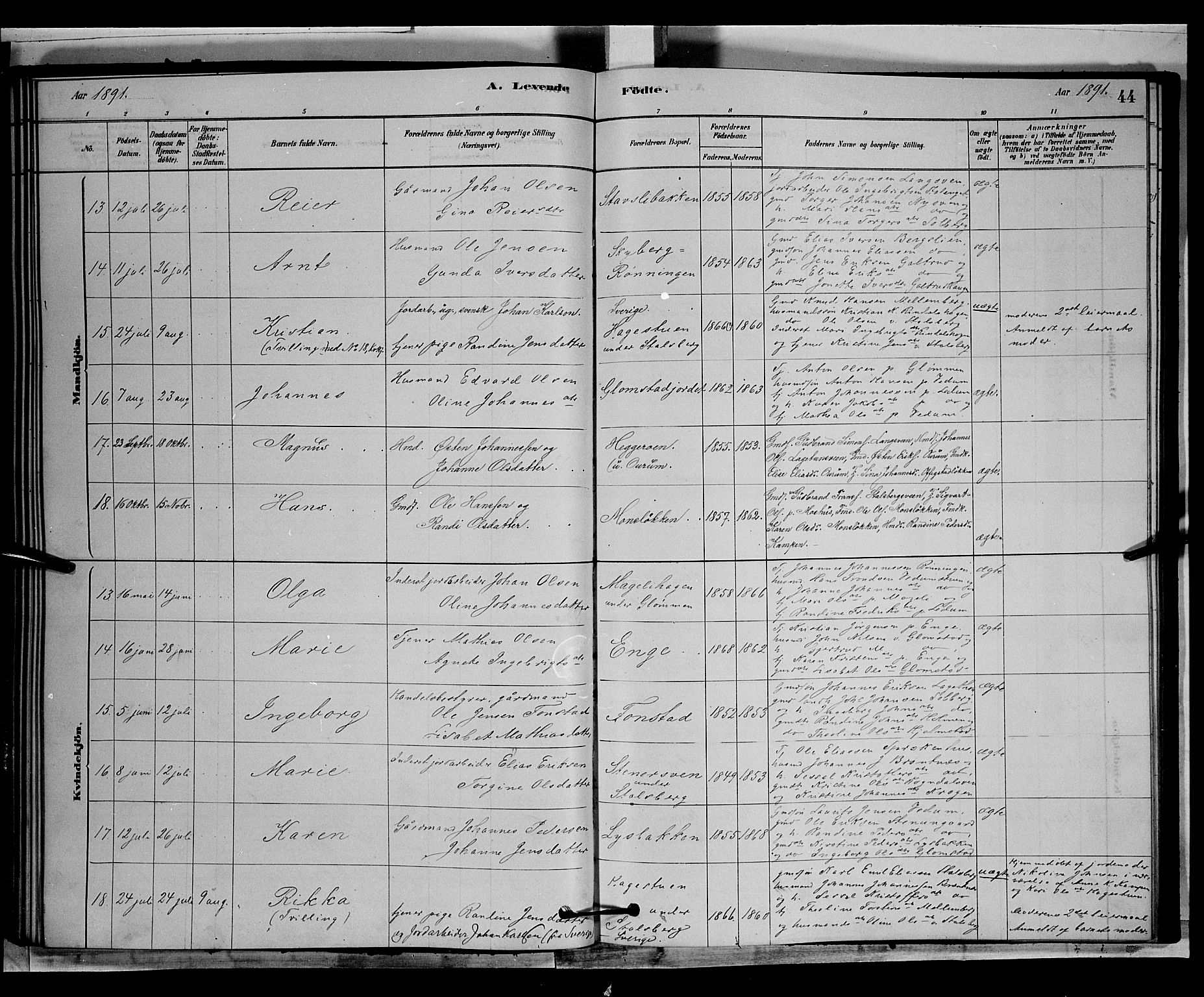 Øyer prestekontor, AV/SAH-PREST-084/H/Ha/Hab/L0003: Parish register (copy) no. 3, 1878-1893, p. 44