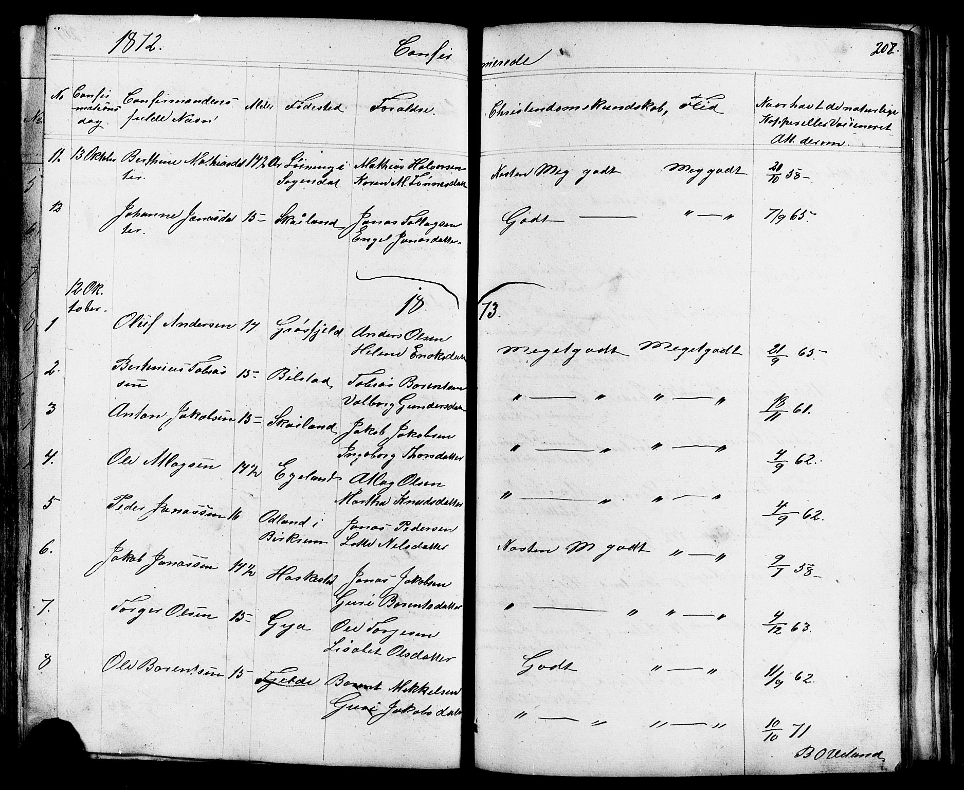 Lund sokneprestkontor, AV/SAST-A-101809/S07/L0004: Parish register (copy) no. B 4, 1854-1874, p. 208