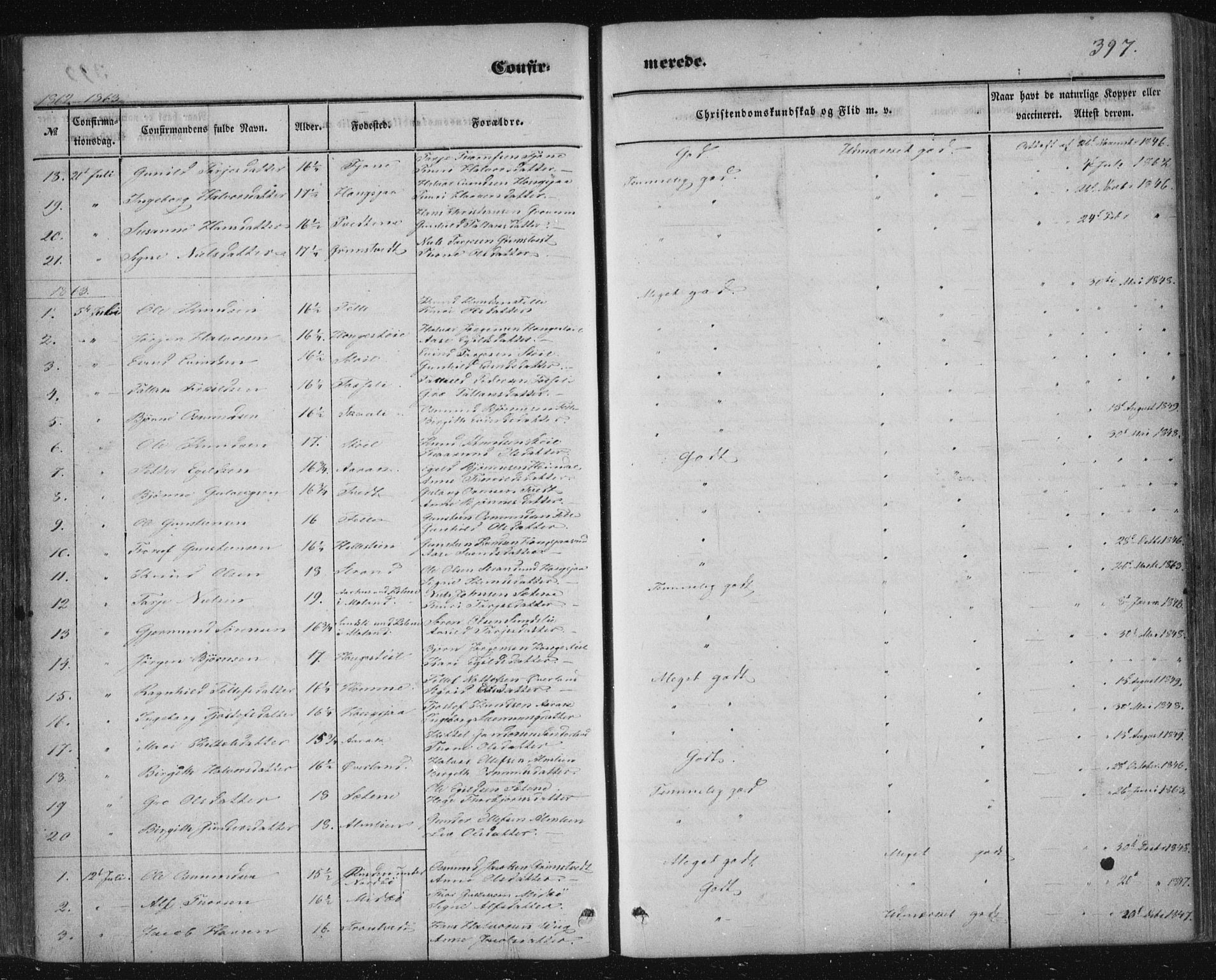 Nissedal kirkebøker, SAKO/A-288/F/Fa/L0003: Parish register (official) no. I 3, 1846-1870, p. 396-397