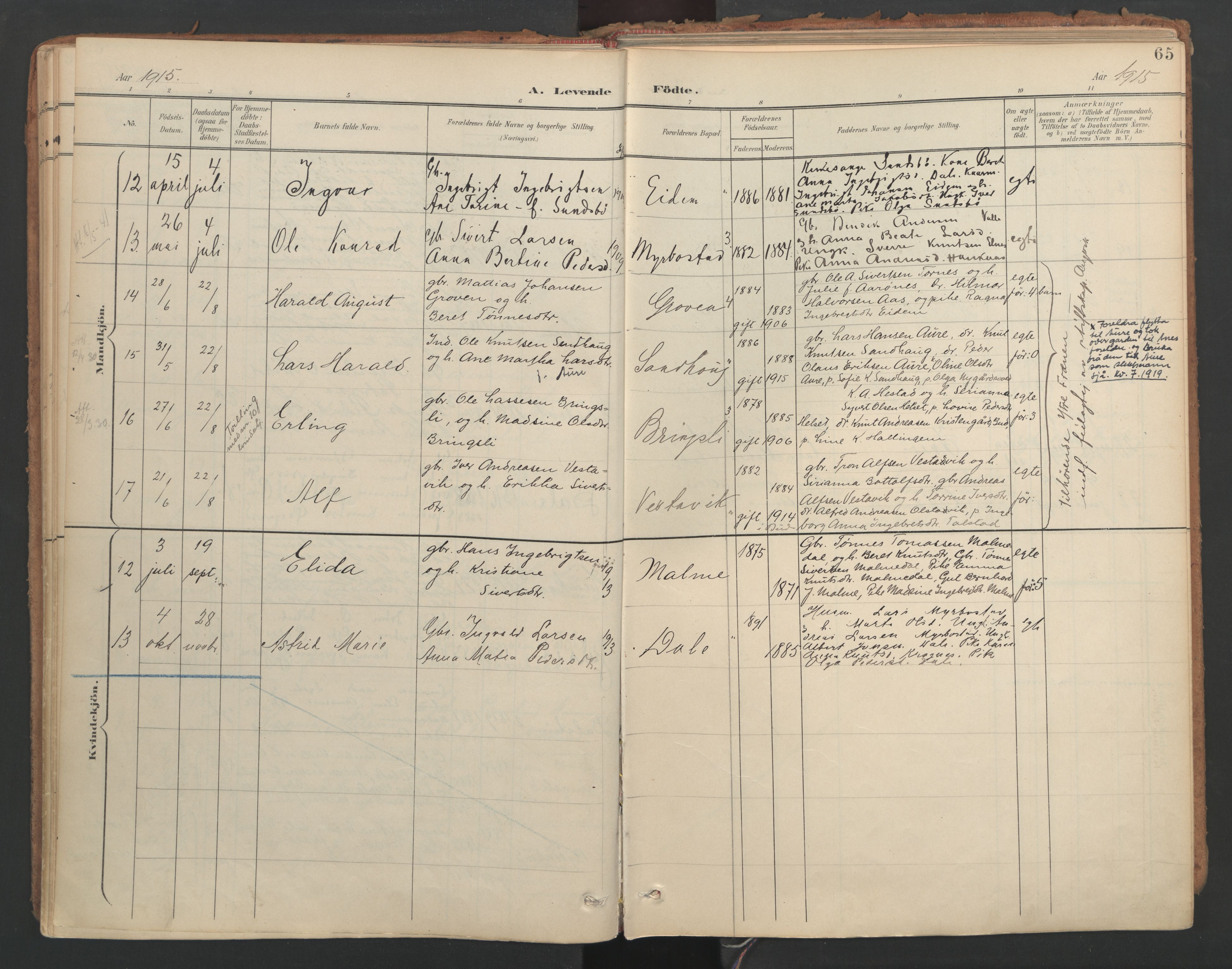 Ministerialprotokoller, klokkerbøker og fødselsregistre - Møre og Romsdal, AV/SAT-A-1454/564/L0741: Parish register (official) no. 564A02, 1900-1976, p. 65