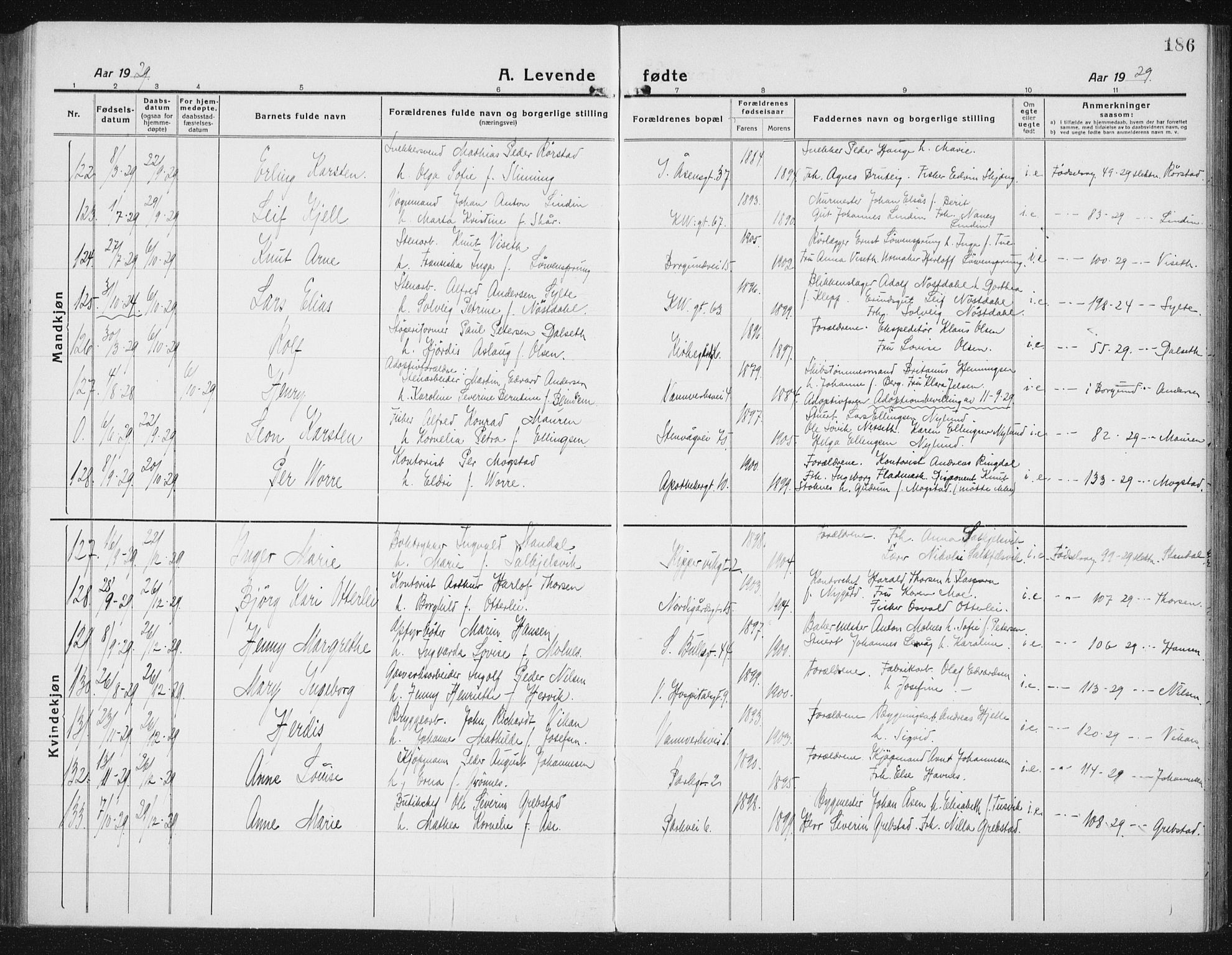 Ministerialprotokoller, klokkerbøker og fødselsregistre - Møre og Romsdal, AV/SAT-A-1454/529/L0475: Parish register (copy) no. 529C12, 1921-1934, p. 186