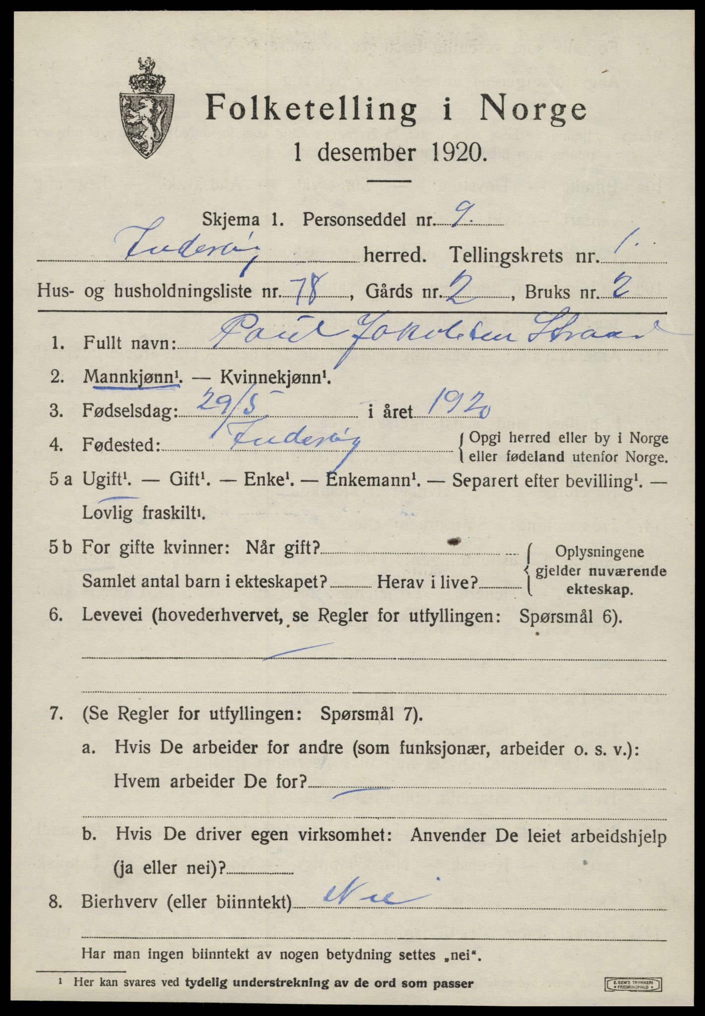 SAT, 1920 census for Inderøy, 1920, p. 1815