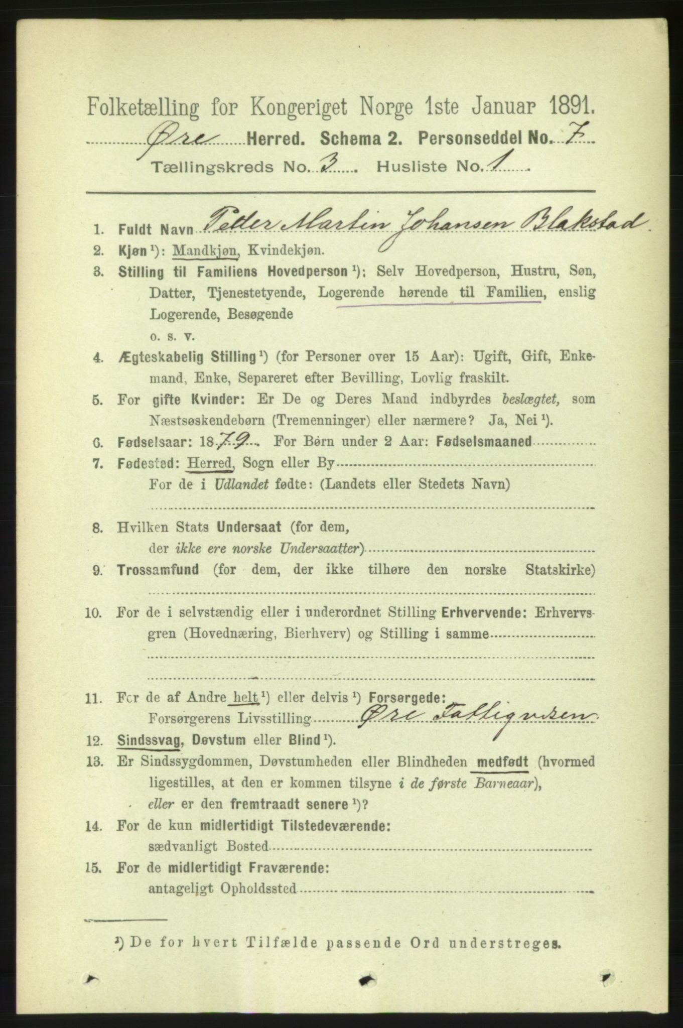 RA, 1891 census for 1558 Øre, 1891, p. 1091