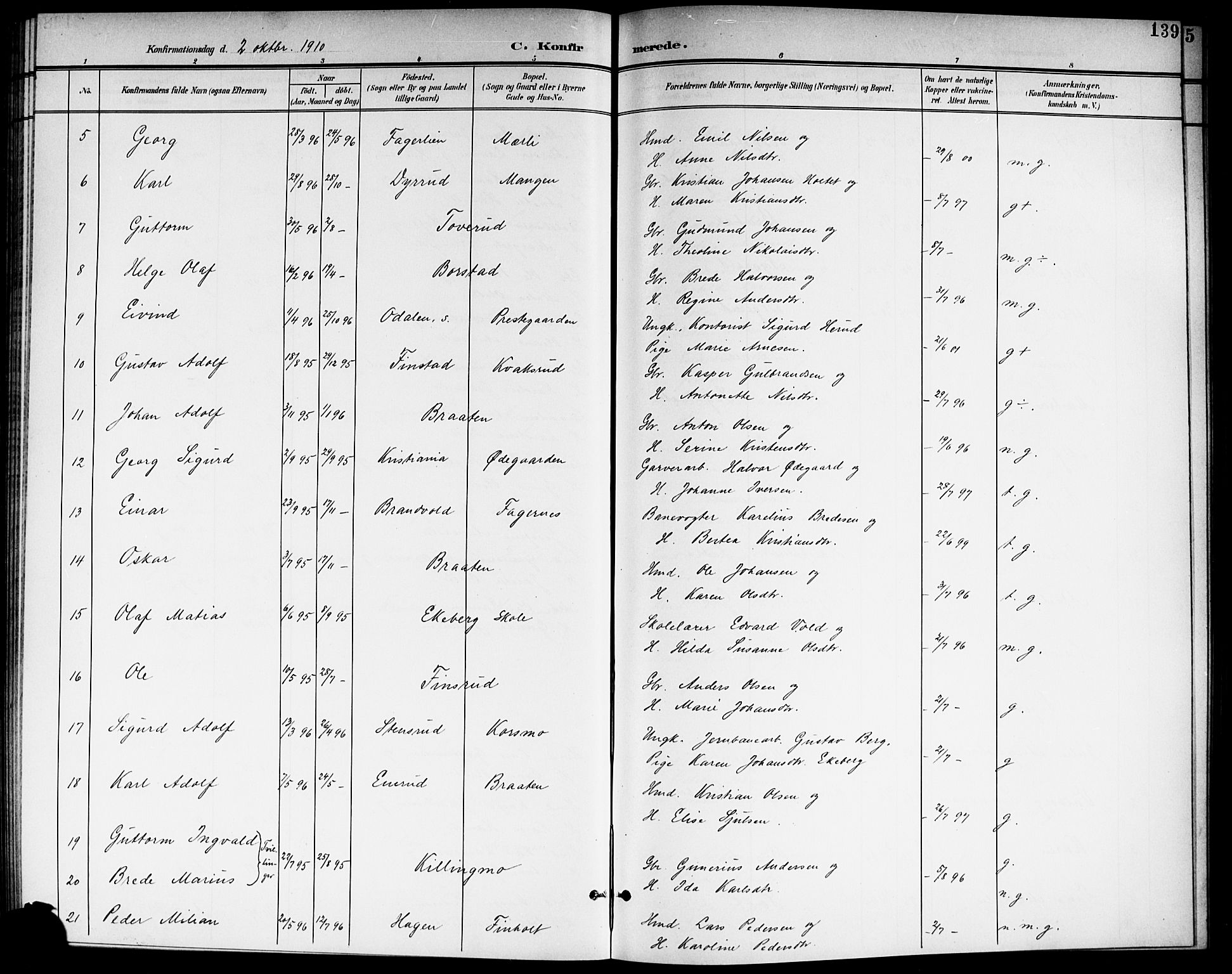 Aurskog prestekontor Kirkebøker, SAO/A-10304a/G/Ga/L0004: Parish register (copy) no. I 4, 1901-1921, p. 139